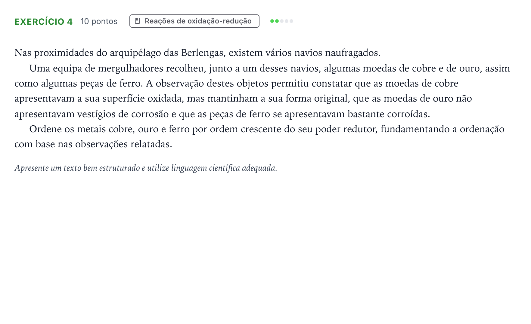 Enunciado: Exercício 4 · Exame Nacional Física e Química A Época especial 2025