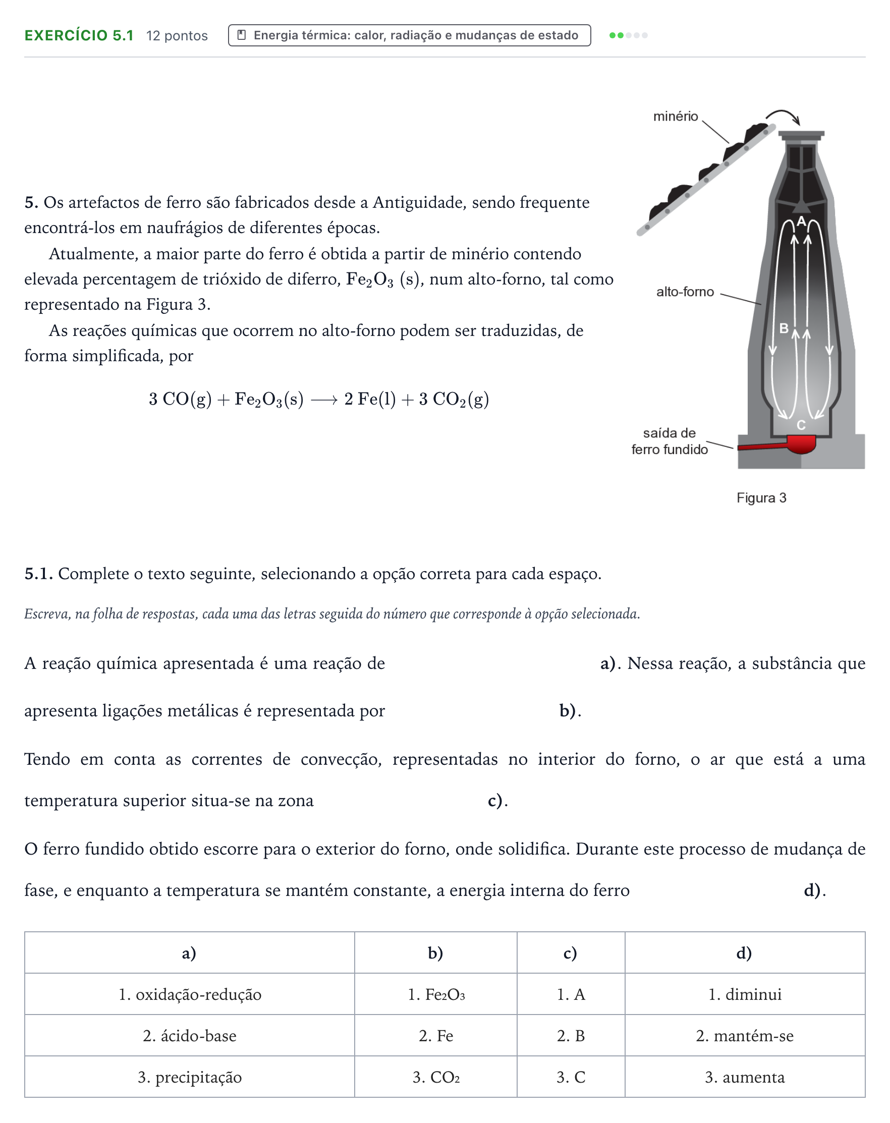 Enunciado: Exercício 5.1 · Exame Nacional Física e Química A Época especial 2025