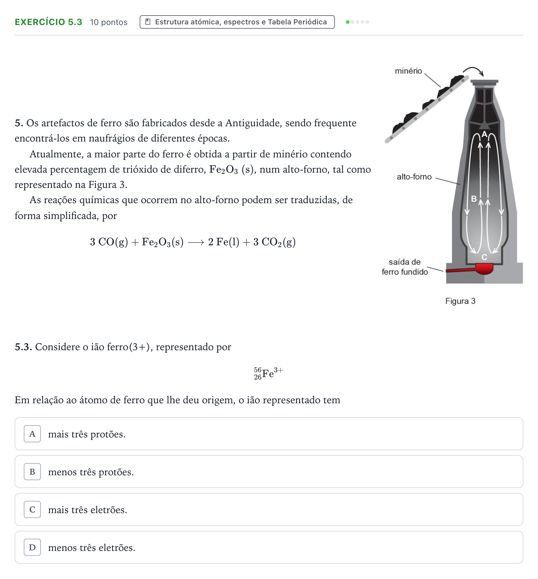 Enunciado: Exercício 5.3 · Exame Nacional Física e Química A Época especial 2025