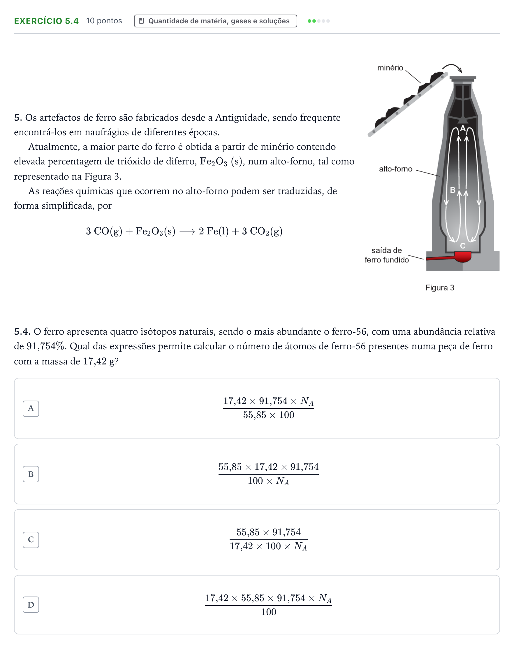 Enunciado: Exercício 5.4 · Exame Nacional Física e Química A Época especial 2025