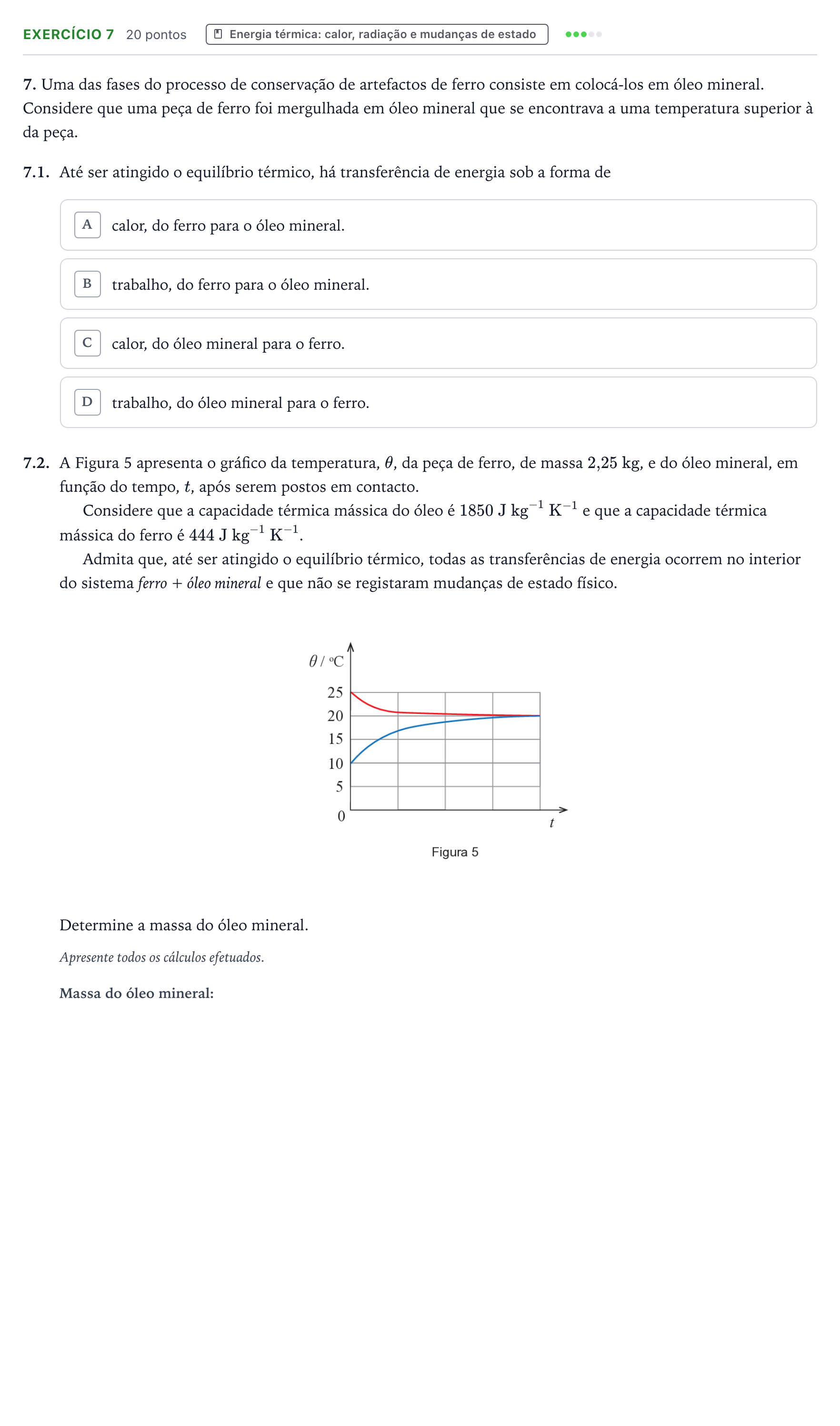 Enunciado: Exercício 7 · Exame Nacional Física e Química A Época especial 2025
