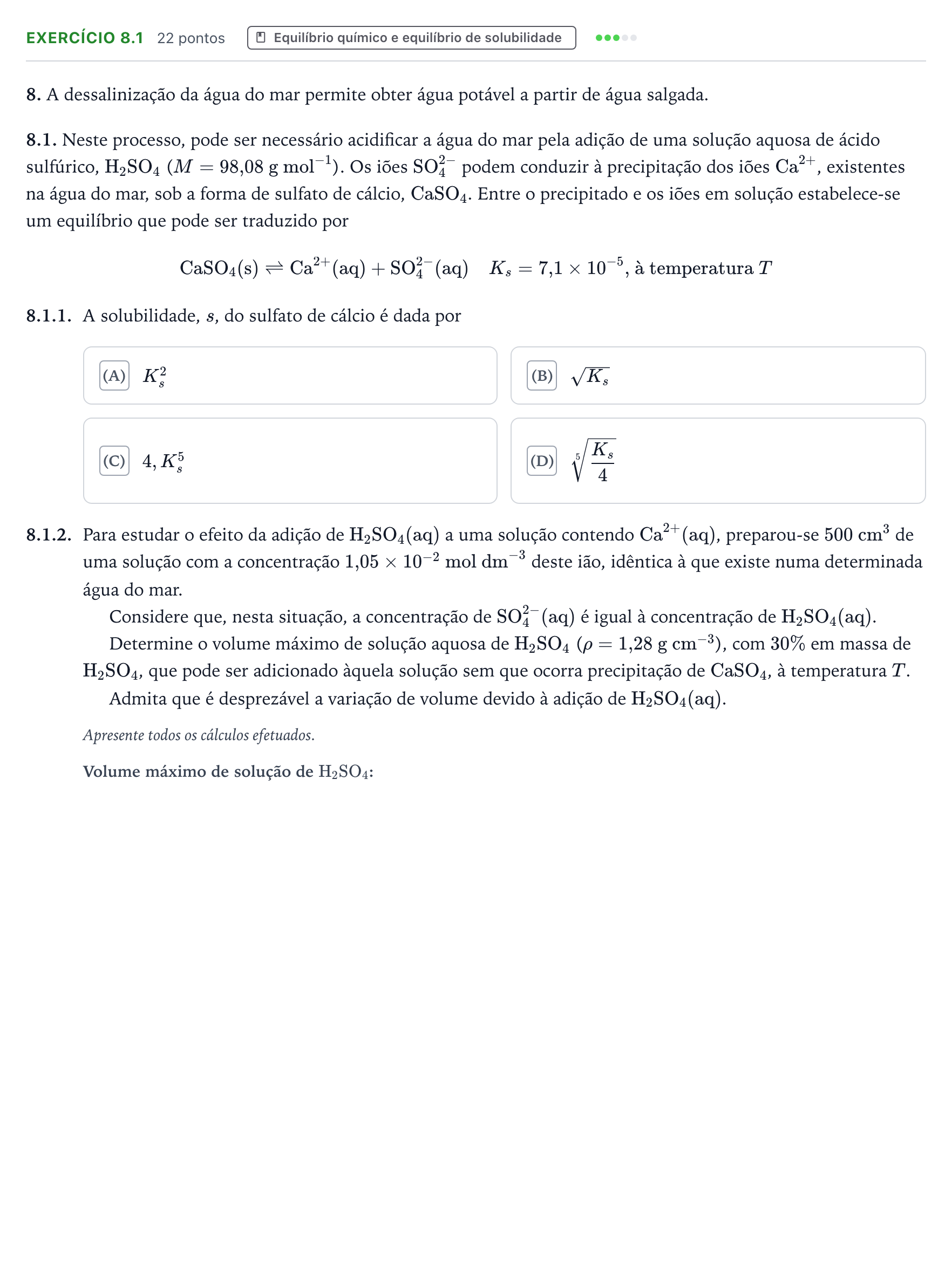 Enunciado: Exercício 8.1 · Exame Nacional Física e Química A Época especial 2025