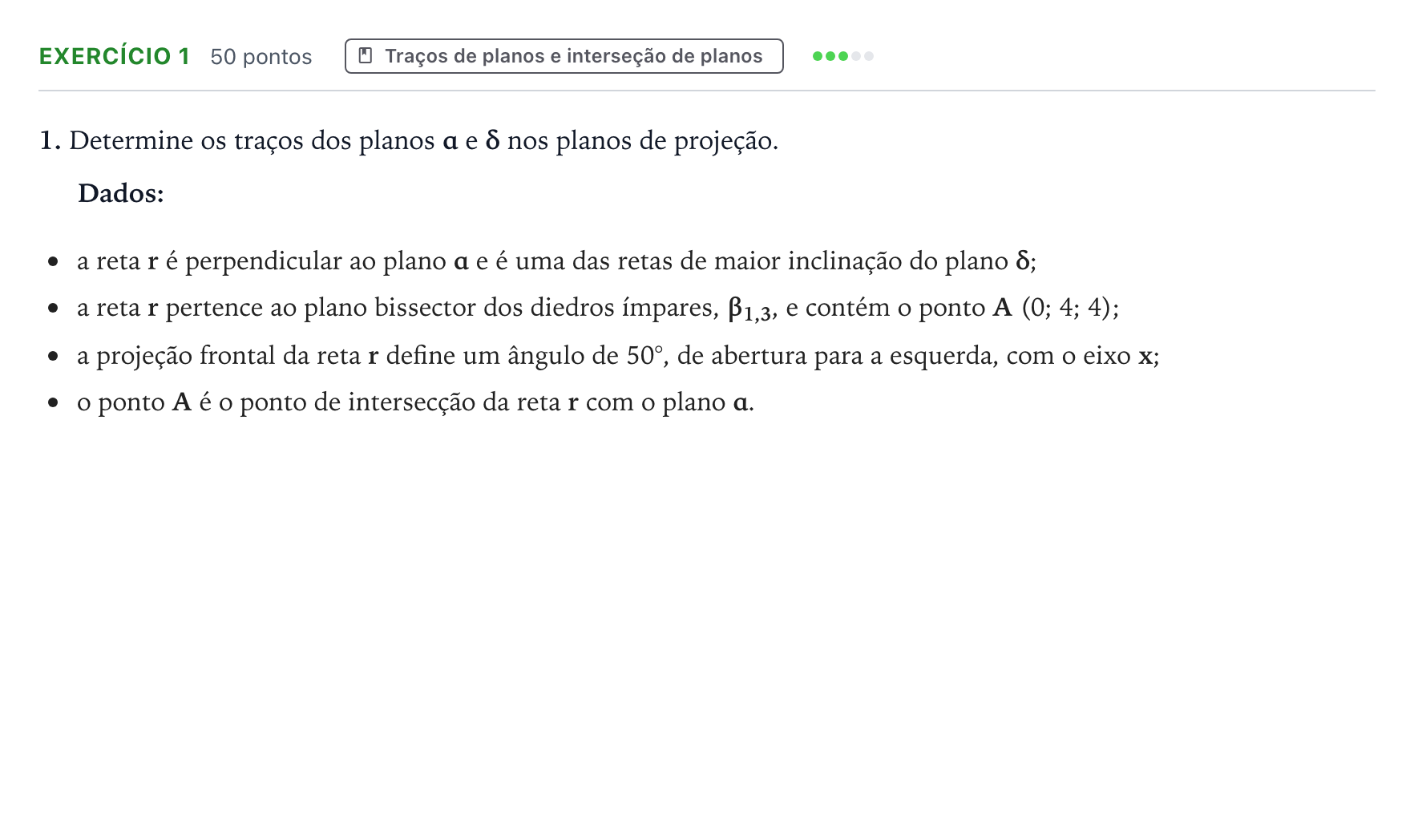 Enunciado: Exercício 1 · Exame Nacional Geometria Descritiva A 1.ª fase 2025