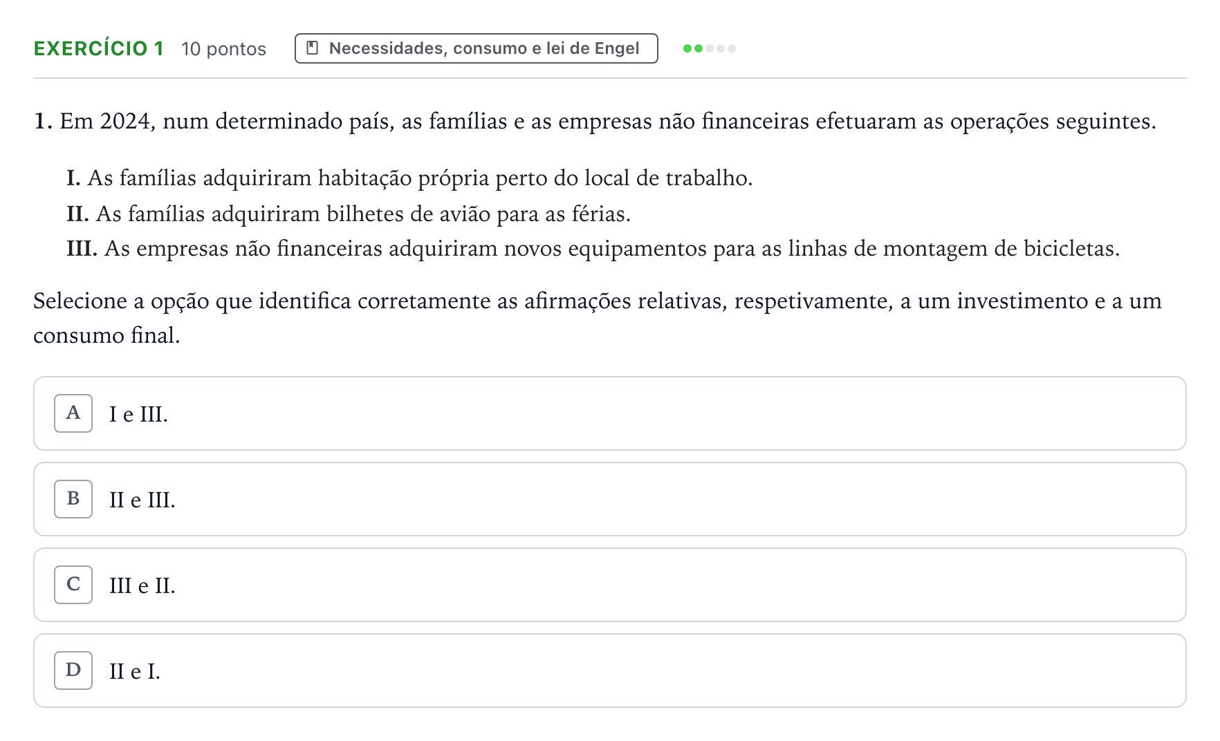 Enunciado: Exercício 1 · Exame Nacional Economia A 1.ª fase 2025