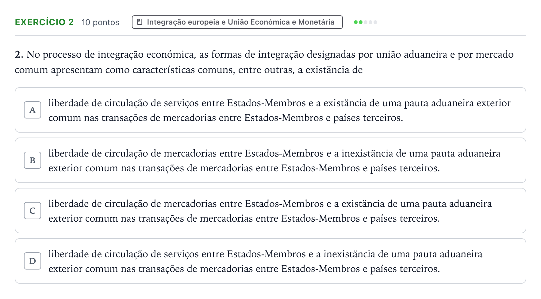 Enunciado: Exercício 2 · Exame Nacional Economia A 1.ª fase 2025