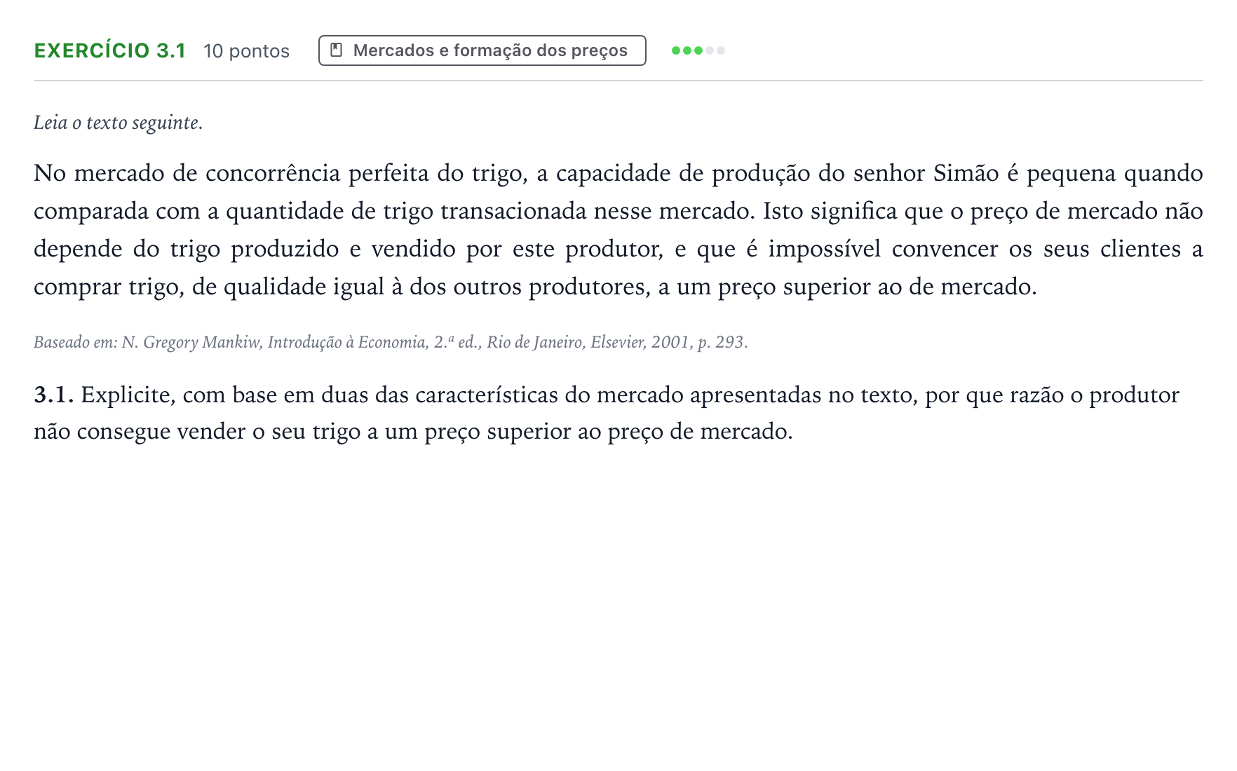 Enunciado: Exercício 3.1 · Exame Nacional Economia A 1.ª fase 2025