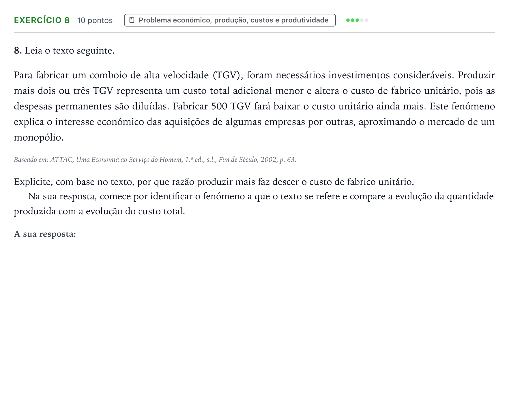 Enunciado: Exercício 8 · Exame Nacional Economia A 1.ª fase 2025