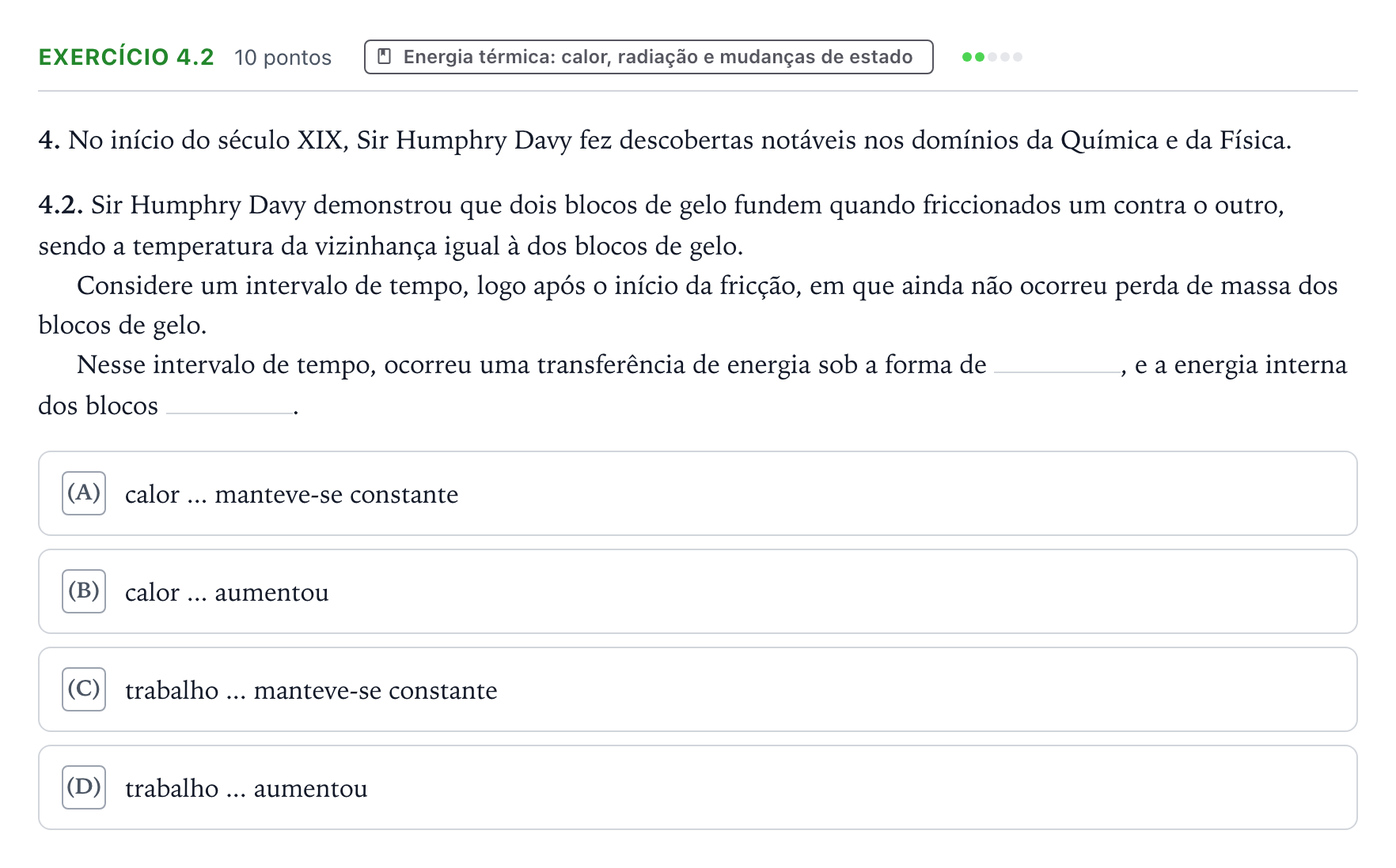 Enunciado: Exercício 4.2 - Energia térmica · Exame Nacional Física e Química A 1.ª fase 2025