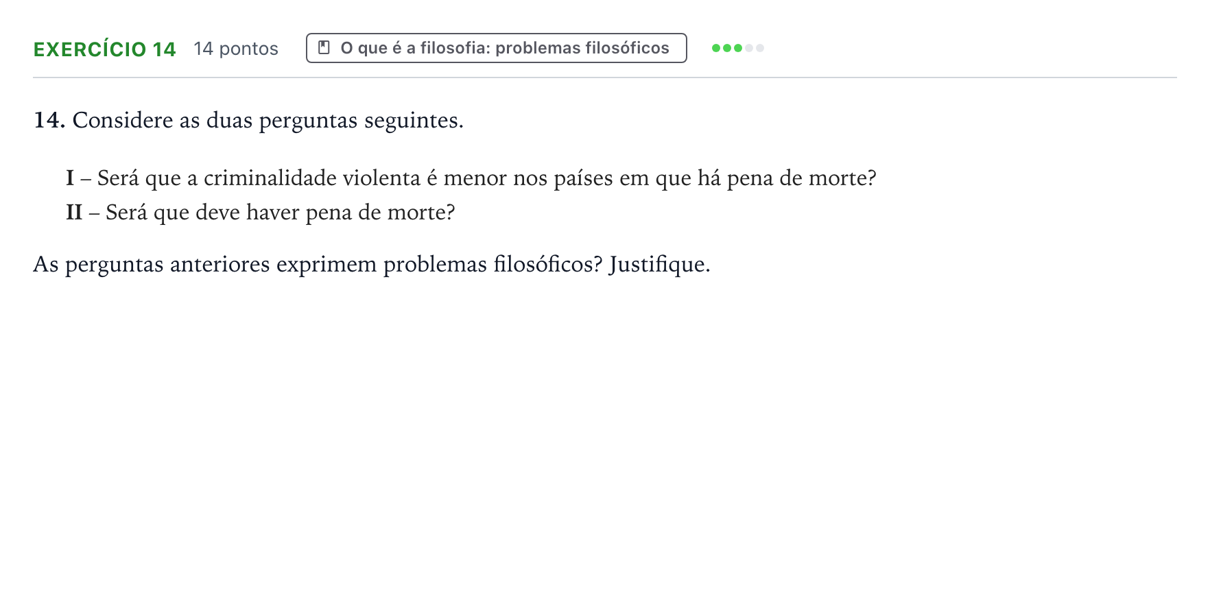 Enunciado: Exercício 14 · Exame Nacional Filosofia 1.ª fase 2025