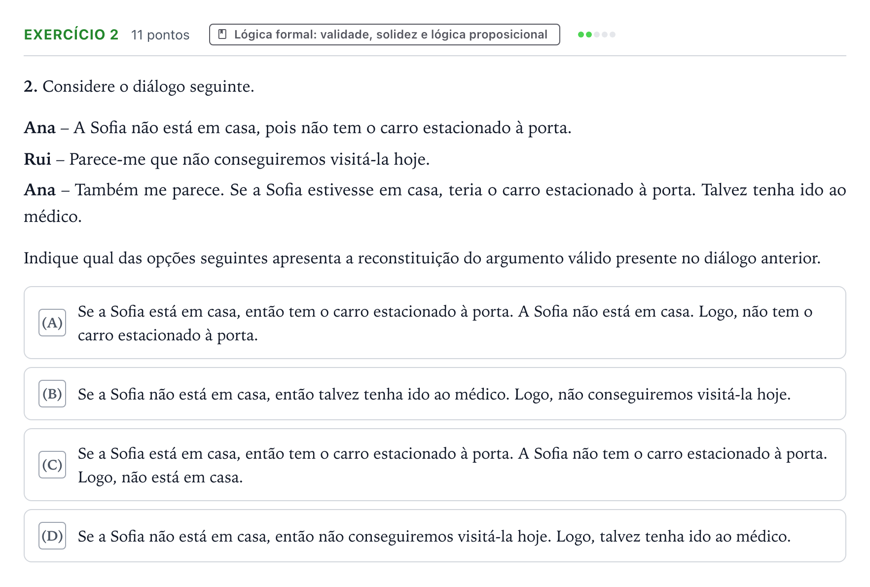 Enunciado: Exercício 2 · Exame Nacional Filosofia 1.ª fase 2025