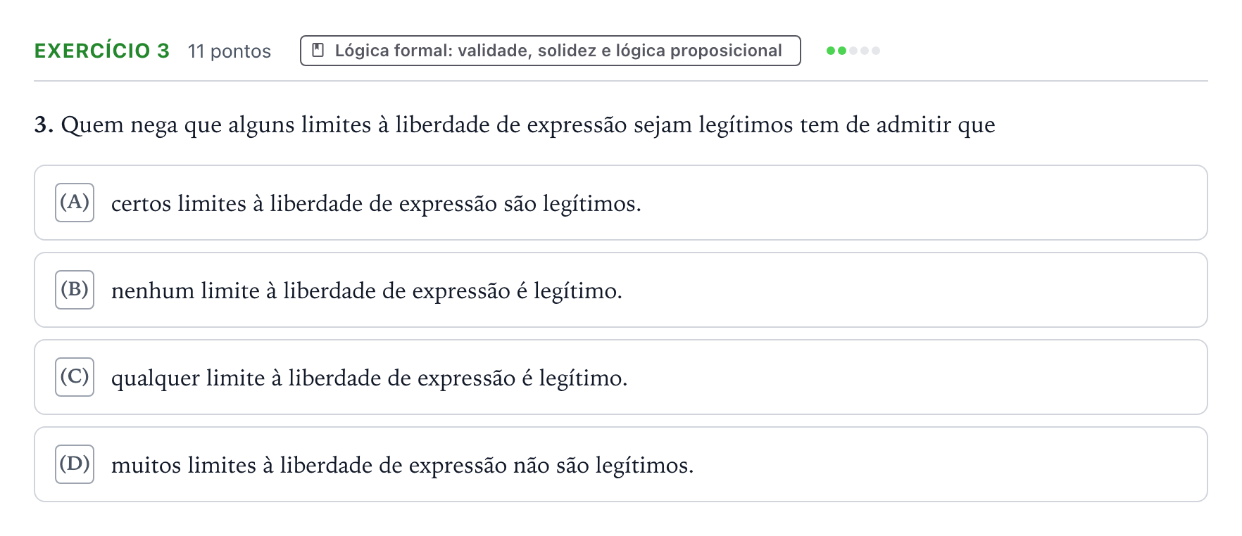 Enunciado: Exercício 3 · Exame Nacional Filosofia 1.ª fase 2025