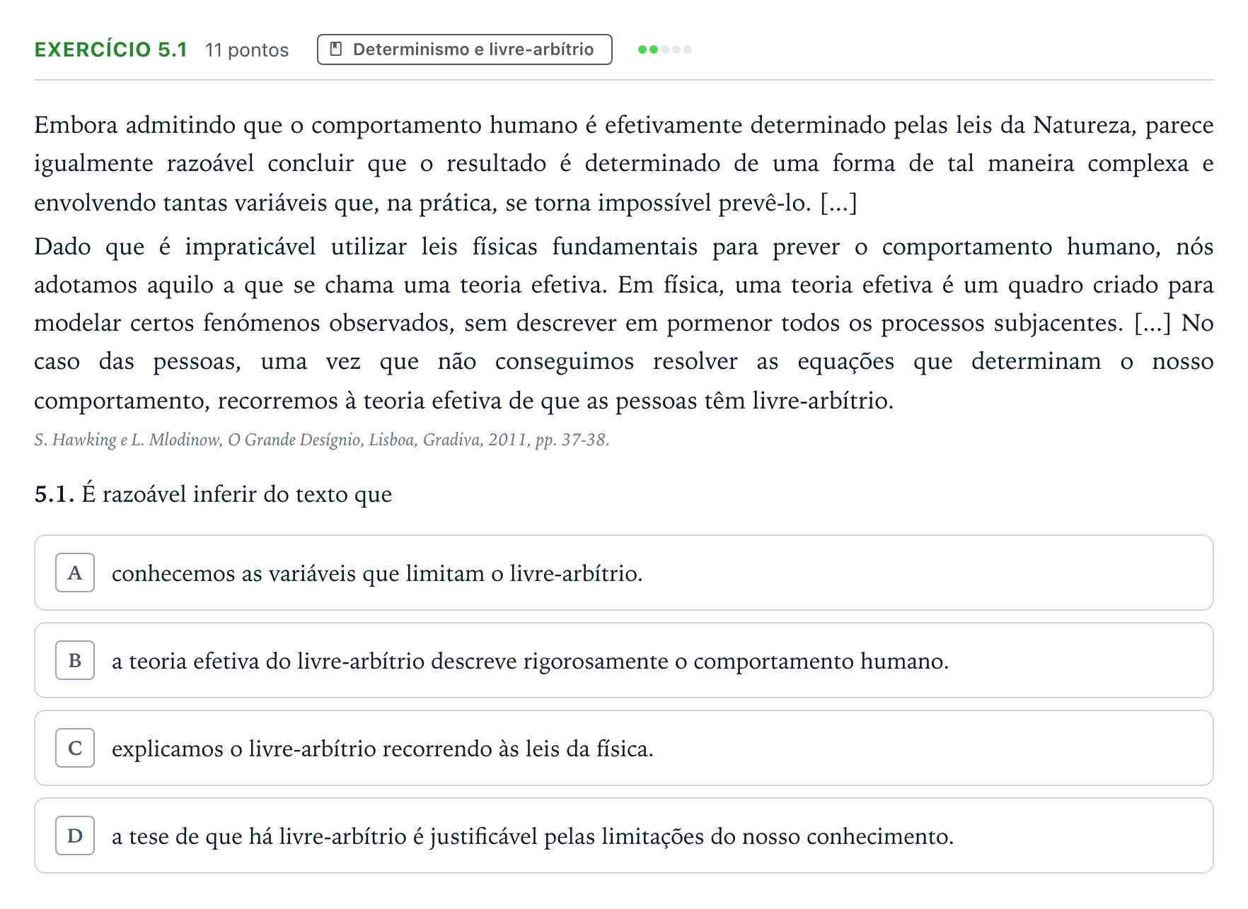 Enunciado: Exercício 5.1 · Exame Nacional Filosofia 1.ª fase 2025