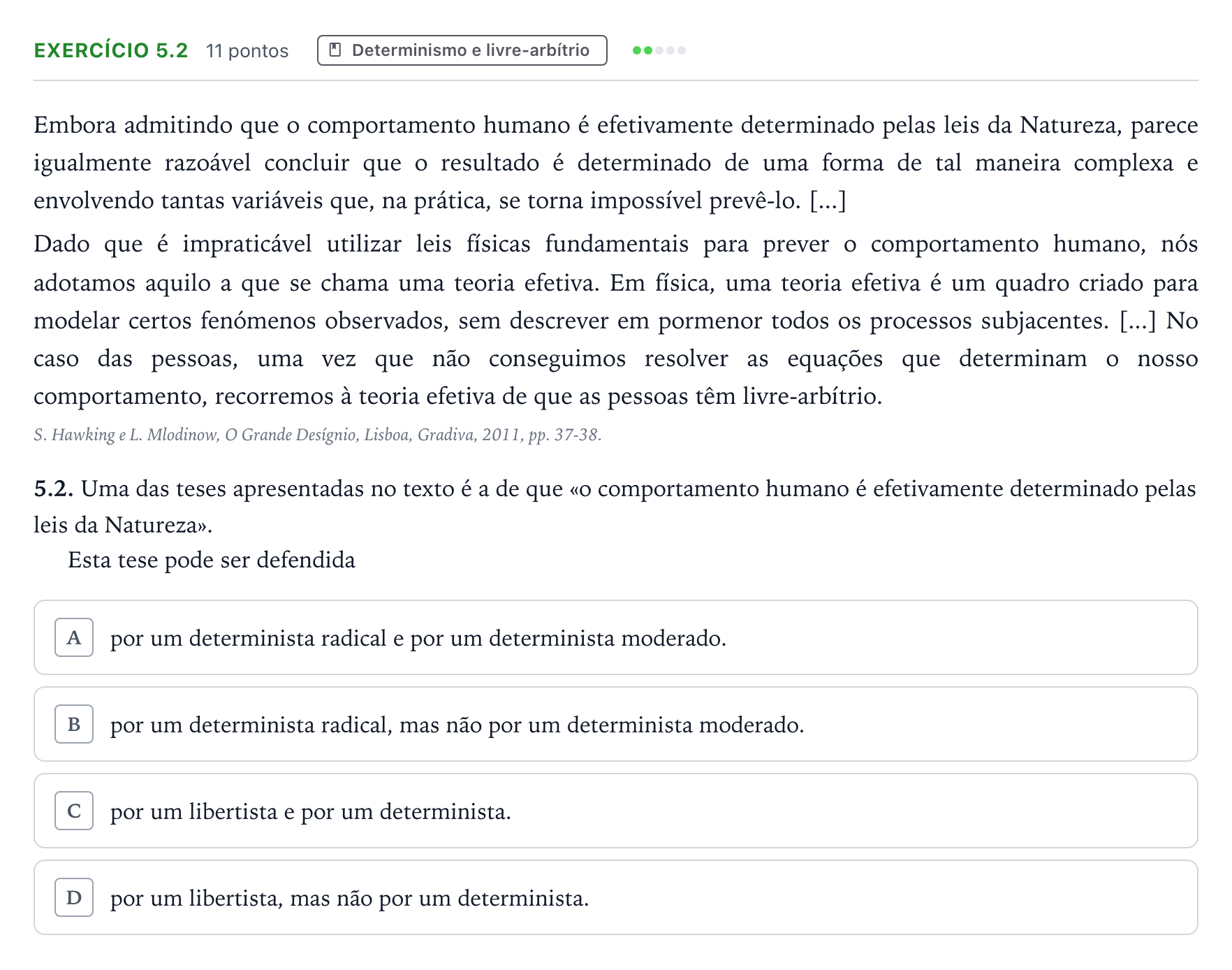 Enunciado: Exercício 5.2 · Exame Nacional Filosofia 1.ª fase 2025