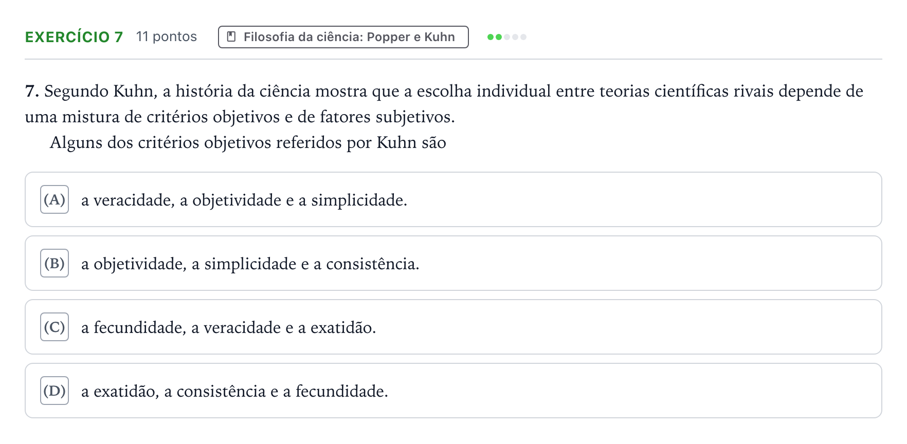 Enunciado: Exercício 7 · Exame Nacional Filosofia 1.ª fase 2025