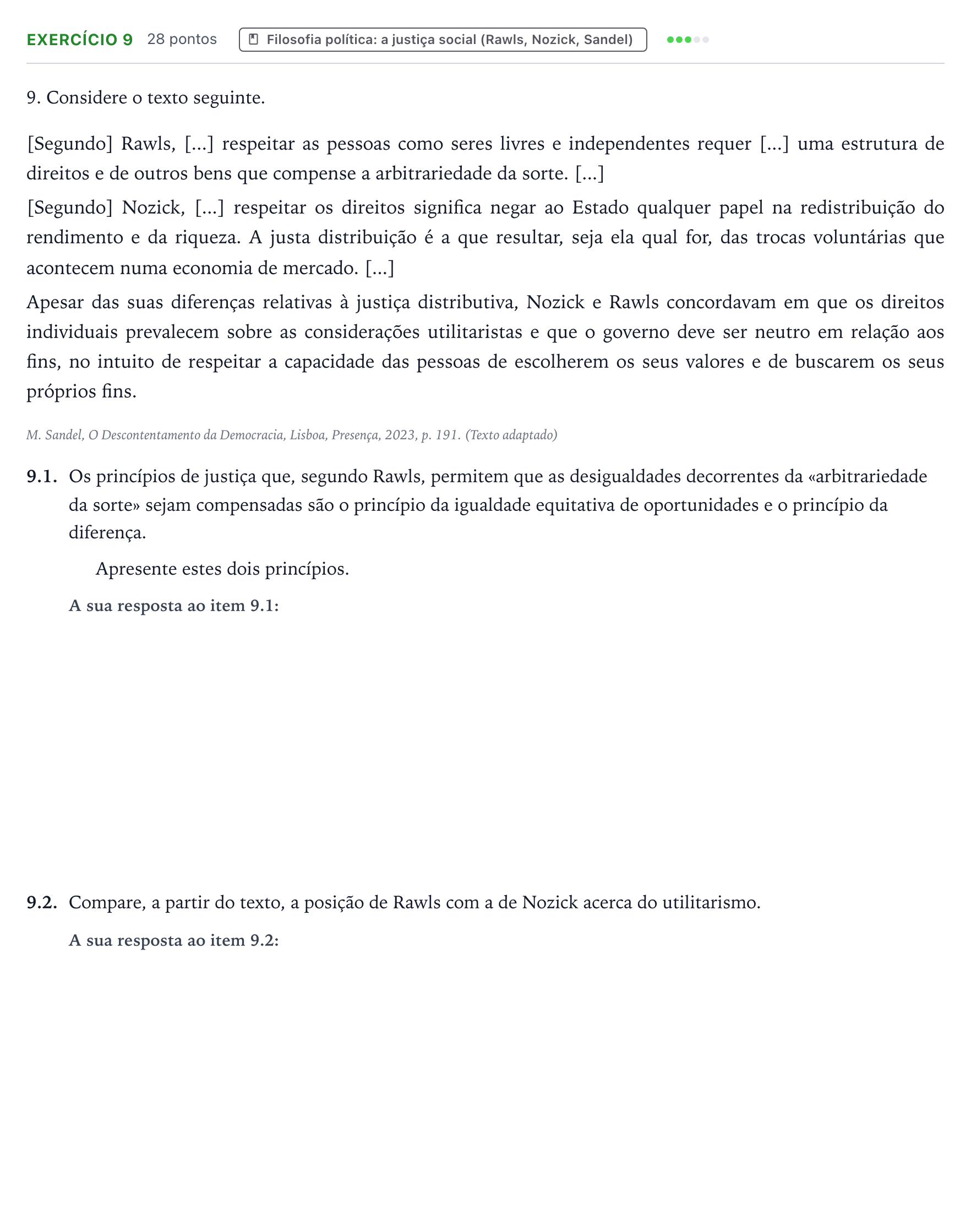 Enunciado: Exercício 9 · Exame Nacional Filosofia 1.ª fase 2025