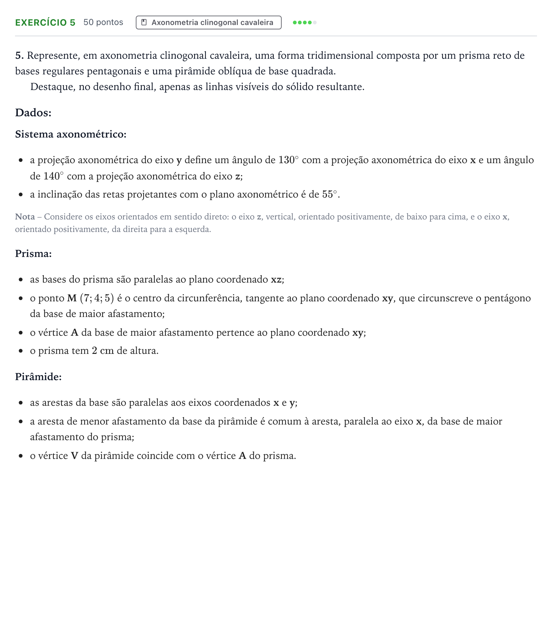 Enunciado: Exercício 5 · Exame Nacional Geometria Descritiva A 2.ª fase 2025