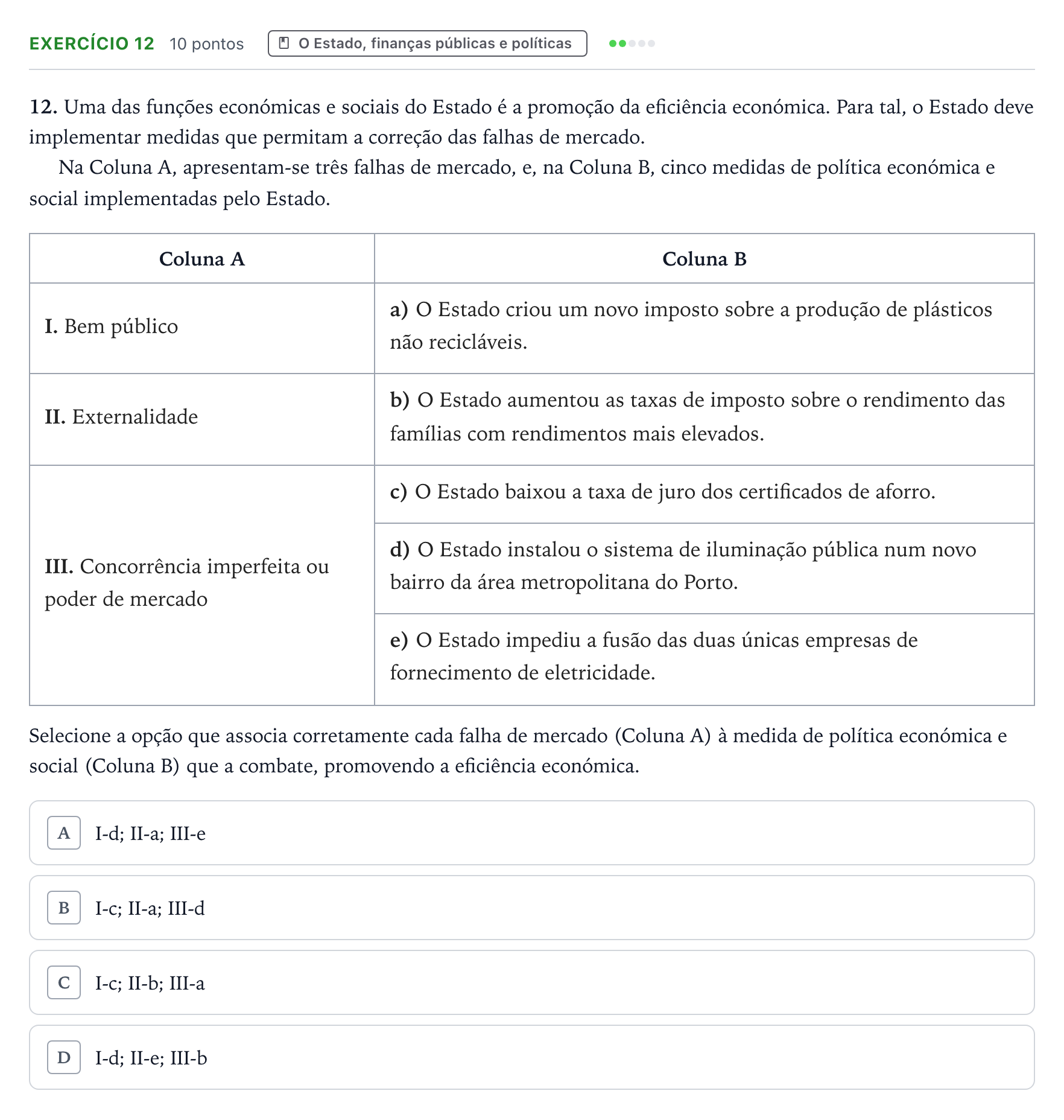 Enunciado: Exercício 12 · Exame Nacional Economia A 2.ª fase 2025
