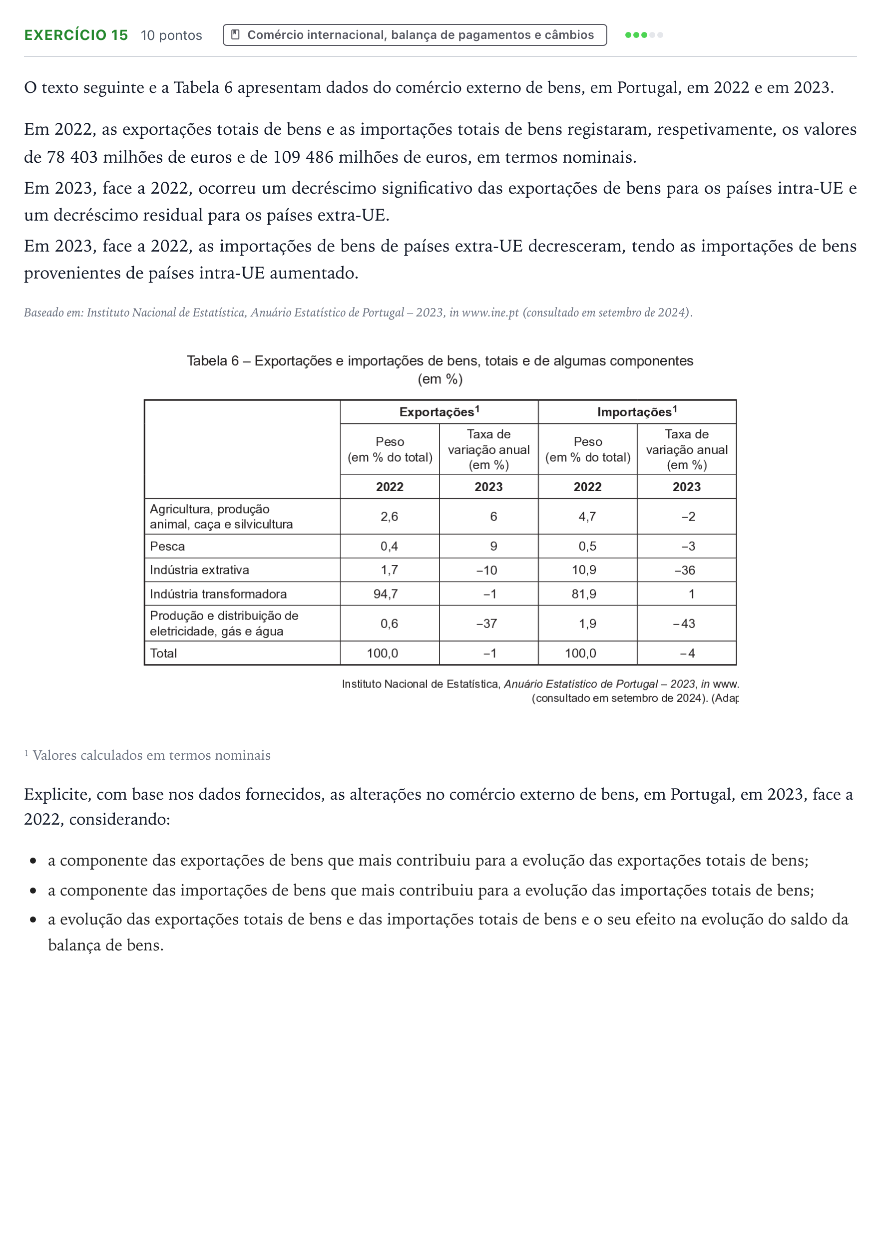 Enunciado: Exercício 15 · Exame Nacional Economia A 2.ª fase 2025