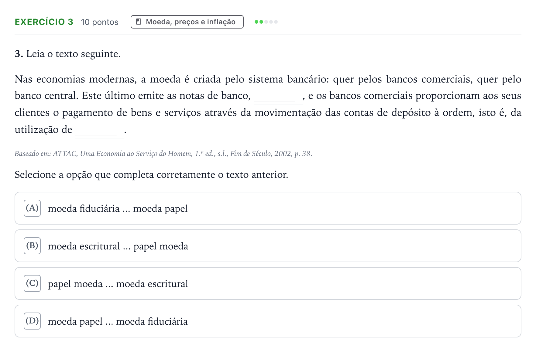Enunciado: Exercício 3 · Exame Nacional Economia A 2.ª fase 2025