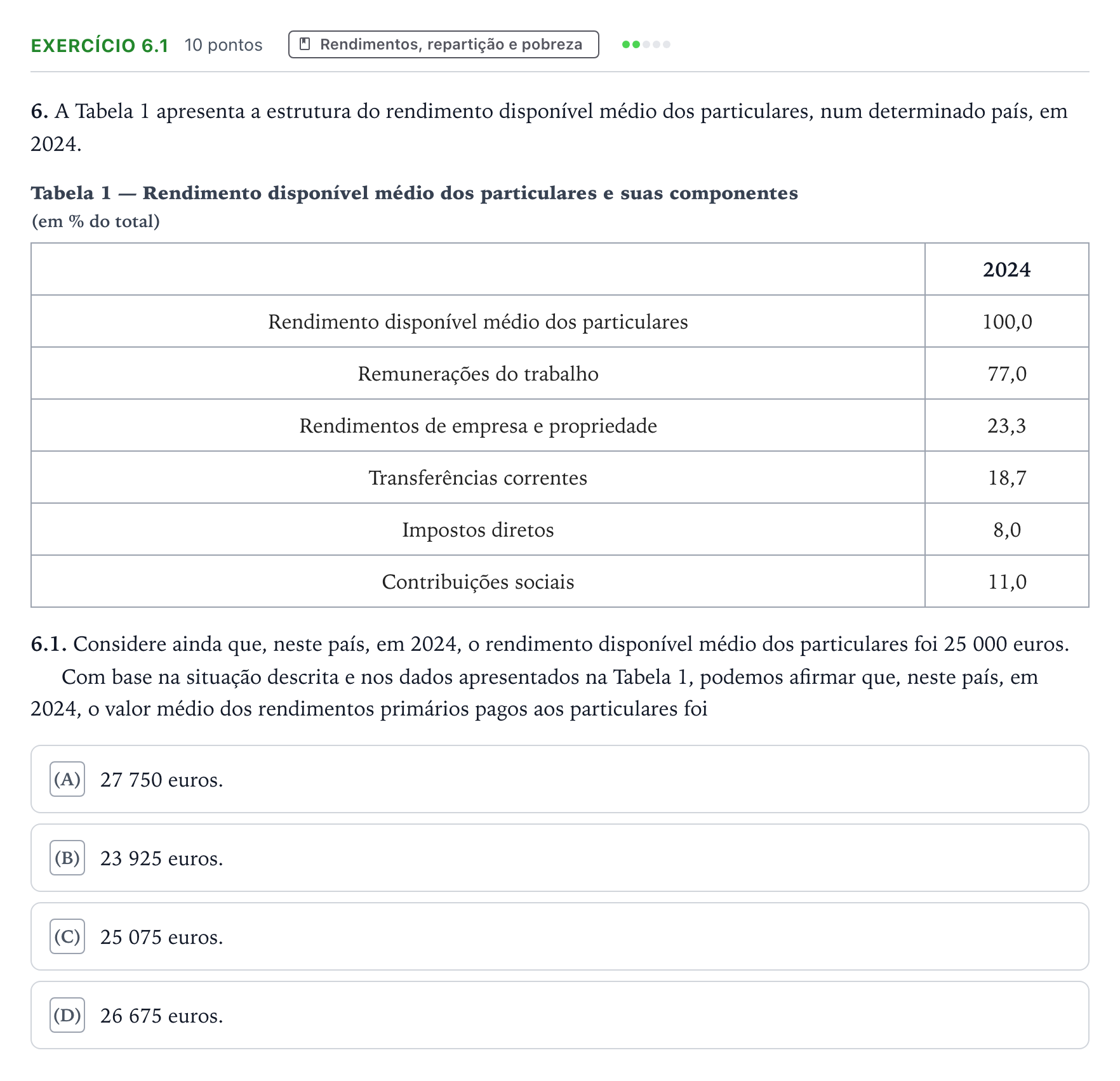 Enunciado: Exercício 6.1 · Exame Nacional Economia A 2.ª fase 2025