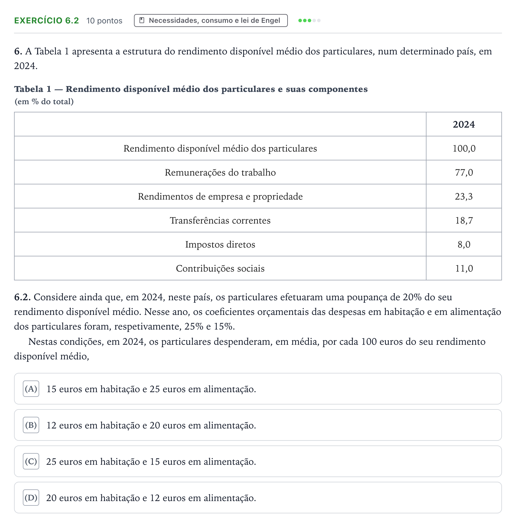 Enunciado: Exercício 6.2 · Exame Nacional Economia A 2.ª fase 2025