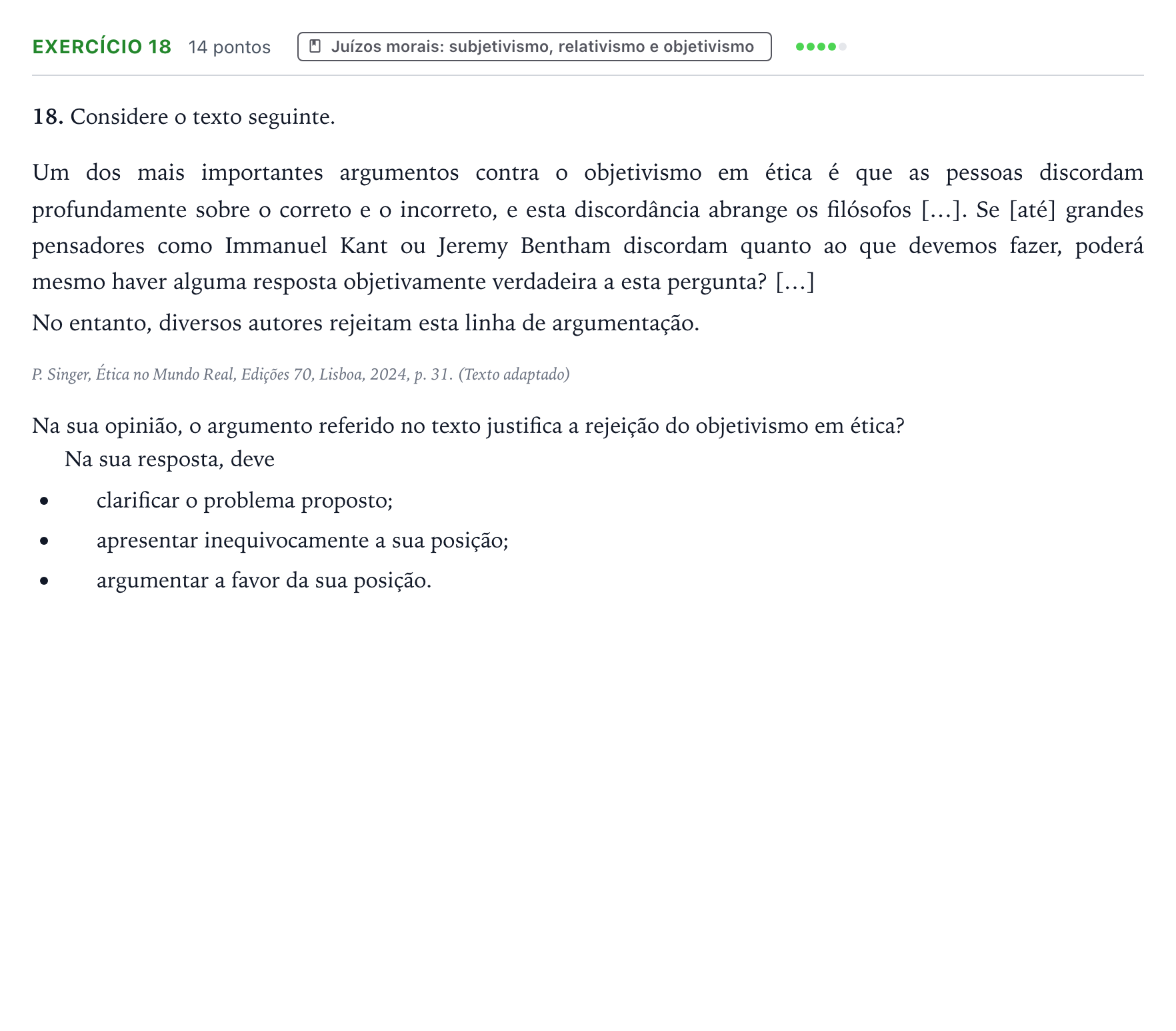 Enunciado: Exercício 18 · Exame Nacional Filosofia 2.ª fase 2025