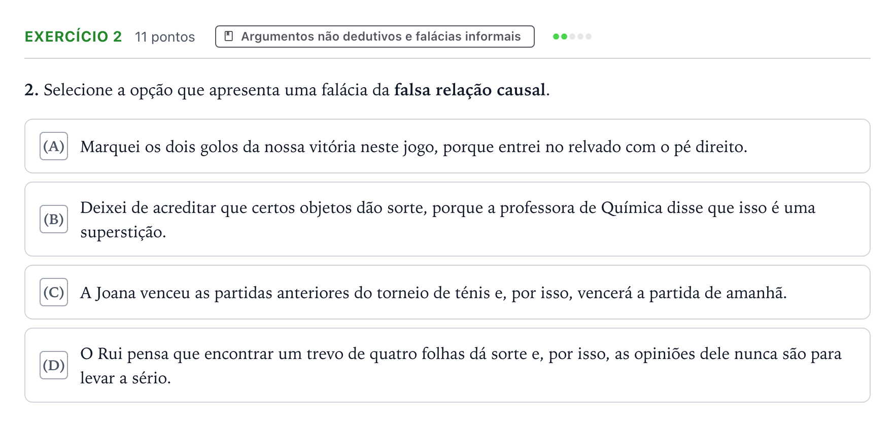 Enunciado: Exercício 2 · Exame Nacional Filosofia 2.ª fase 2025