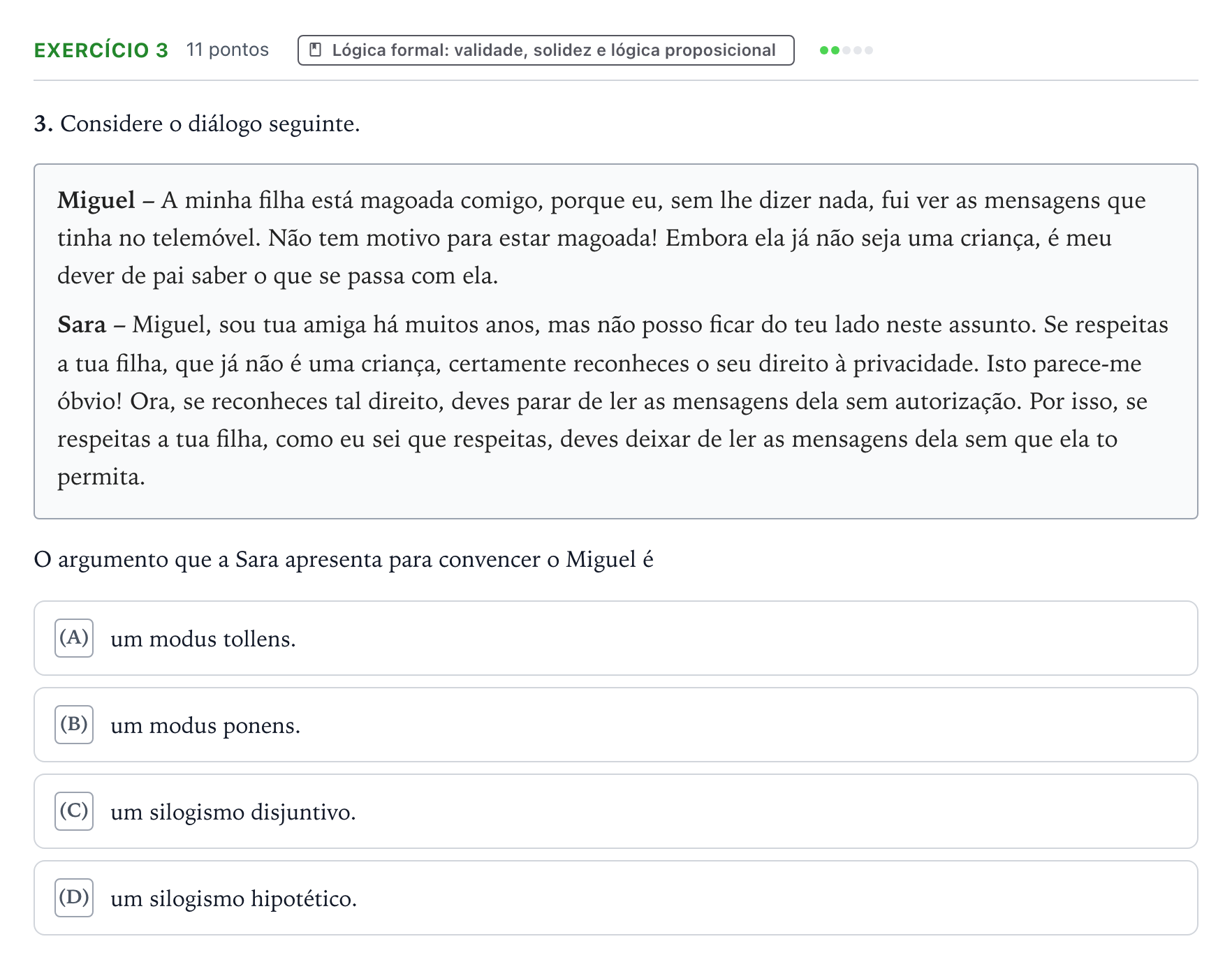 Enunciado: Exercício 3 · Exame Nacional Filosofia 2.ª fase 2025