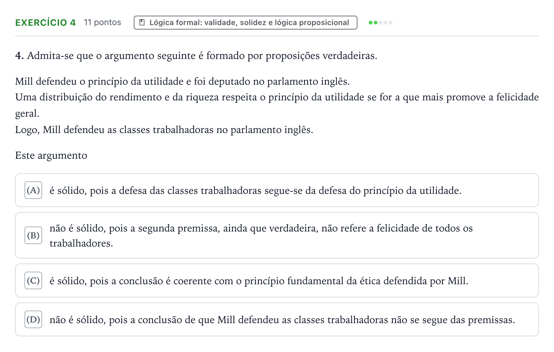 Enunciado: Exercício 4 · Exame Nacional Filosofia 2.ª fase 2025