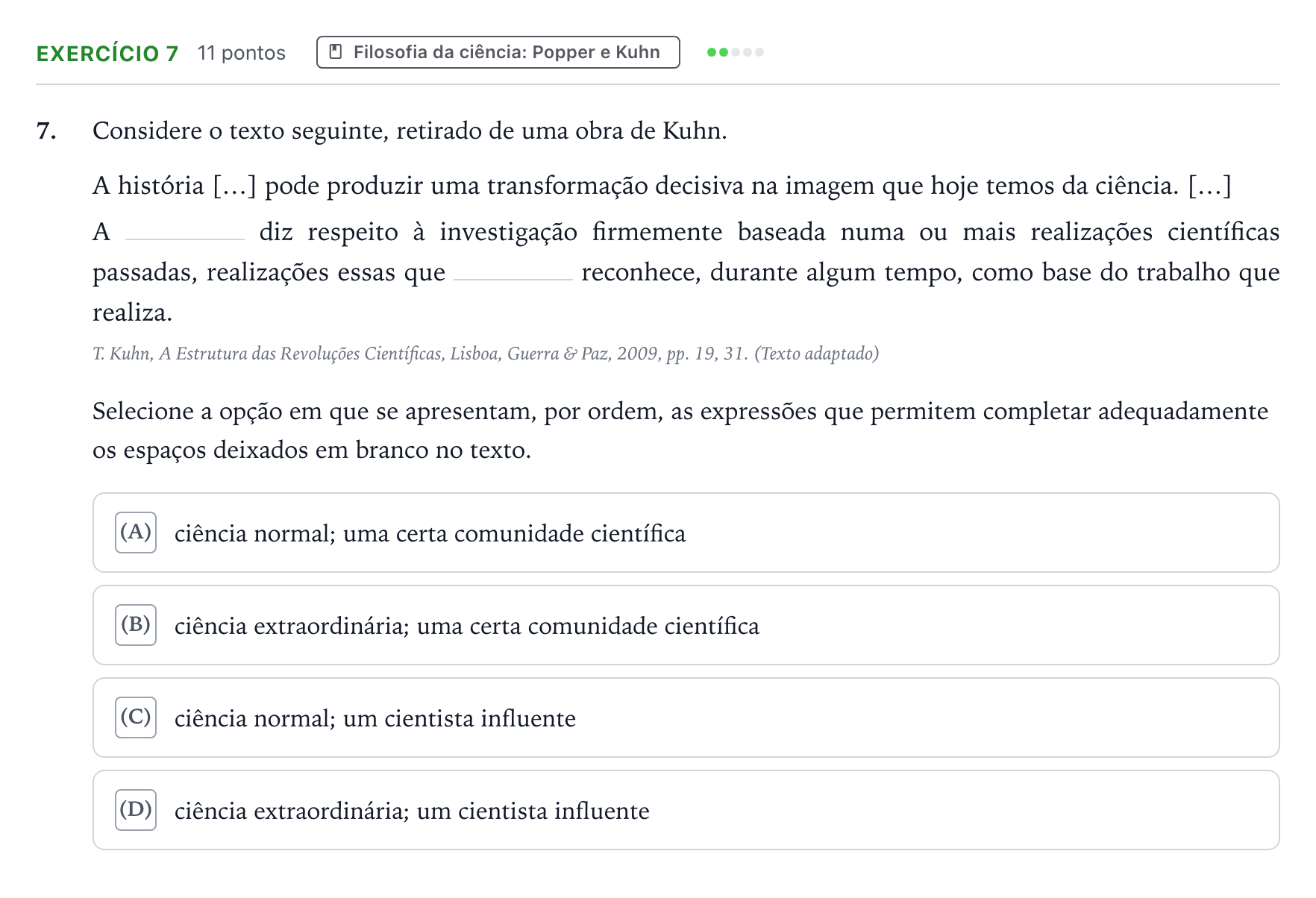 Enunciado: Exercício 7 · Exame Nacional Filosofia 2.ª fase 2025