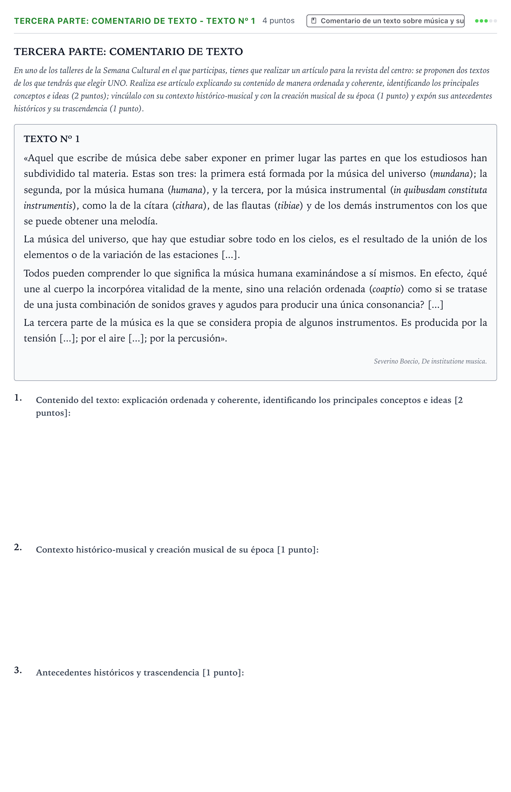 Enunciado: Ejercicio Tercera parte: Comentario de texto - Texto nº 1 · Historia de la Música y de la Danza PAU Castilla y León Extraordinaria 2025