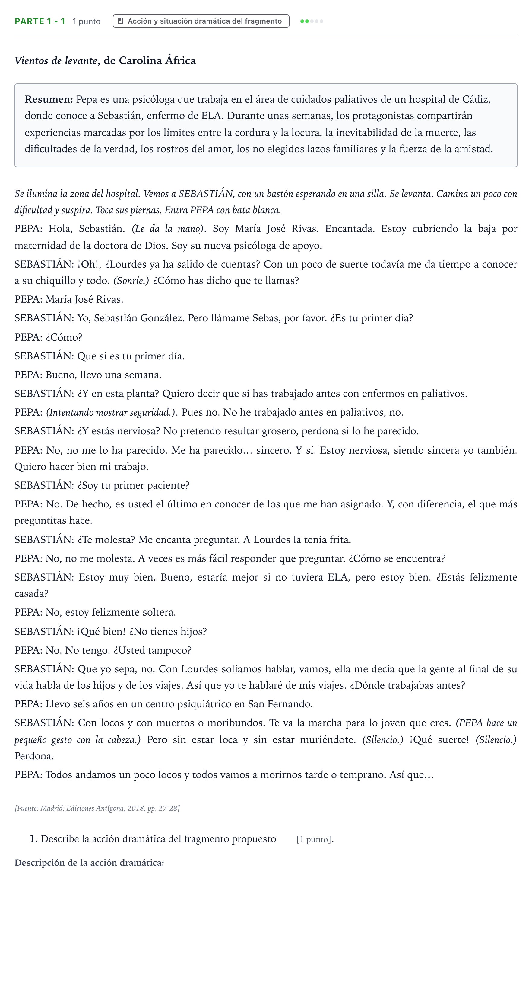 Enunciado: Ejercicio Parte 1 - 1 · Literatura Dramática PAU Castilla y León Extraordinaria 2025