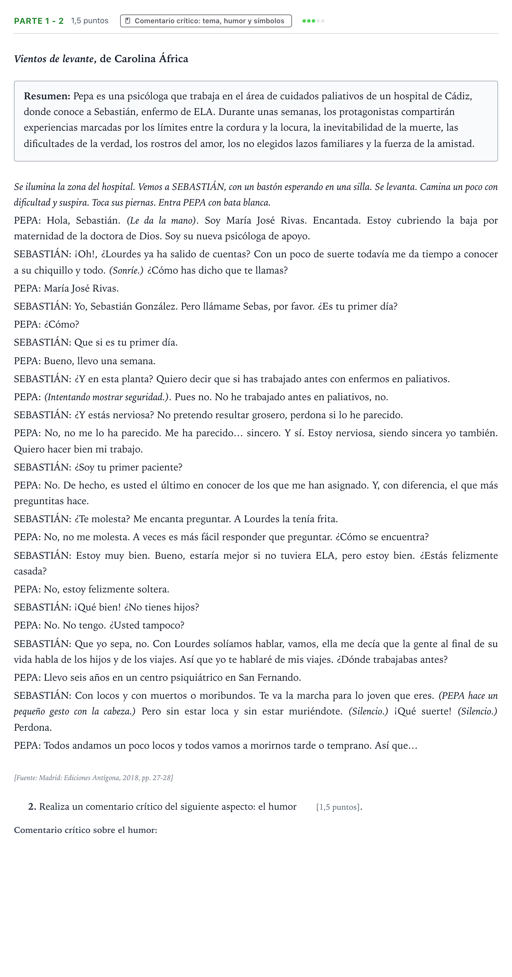 Enunciado: Ejercicio Parte 1 - 2 · Literatura Dramática PAU Castilla y León Extraordinaria 2025