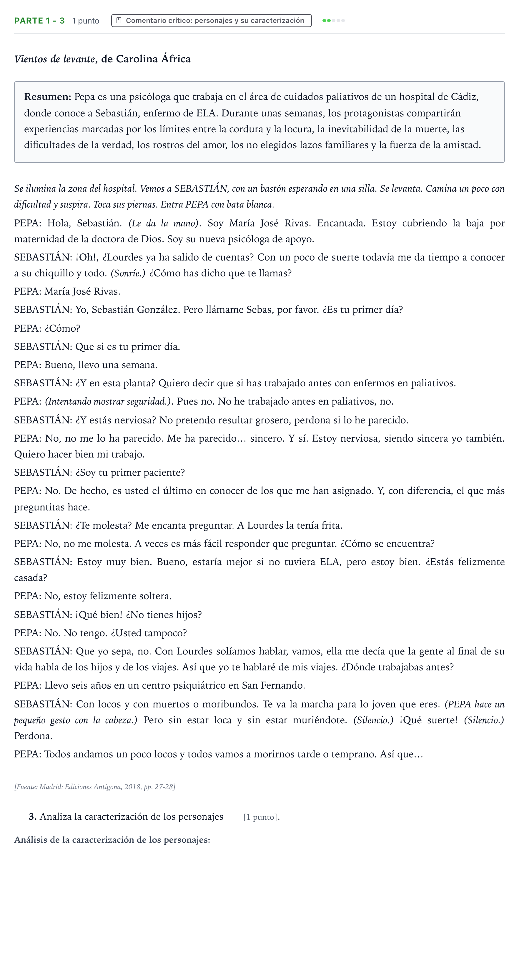 Enunciado: Ejercicio Parte 1 - 3 · Literatura Dramática PAU Castilla y León Extraordinaria 2025