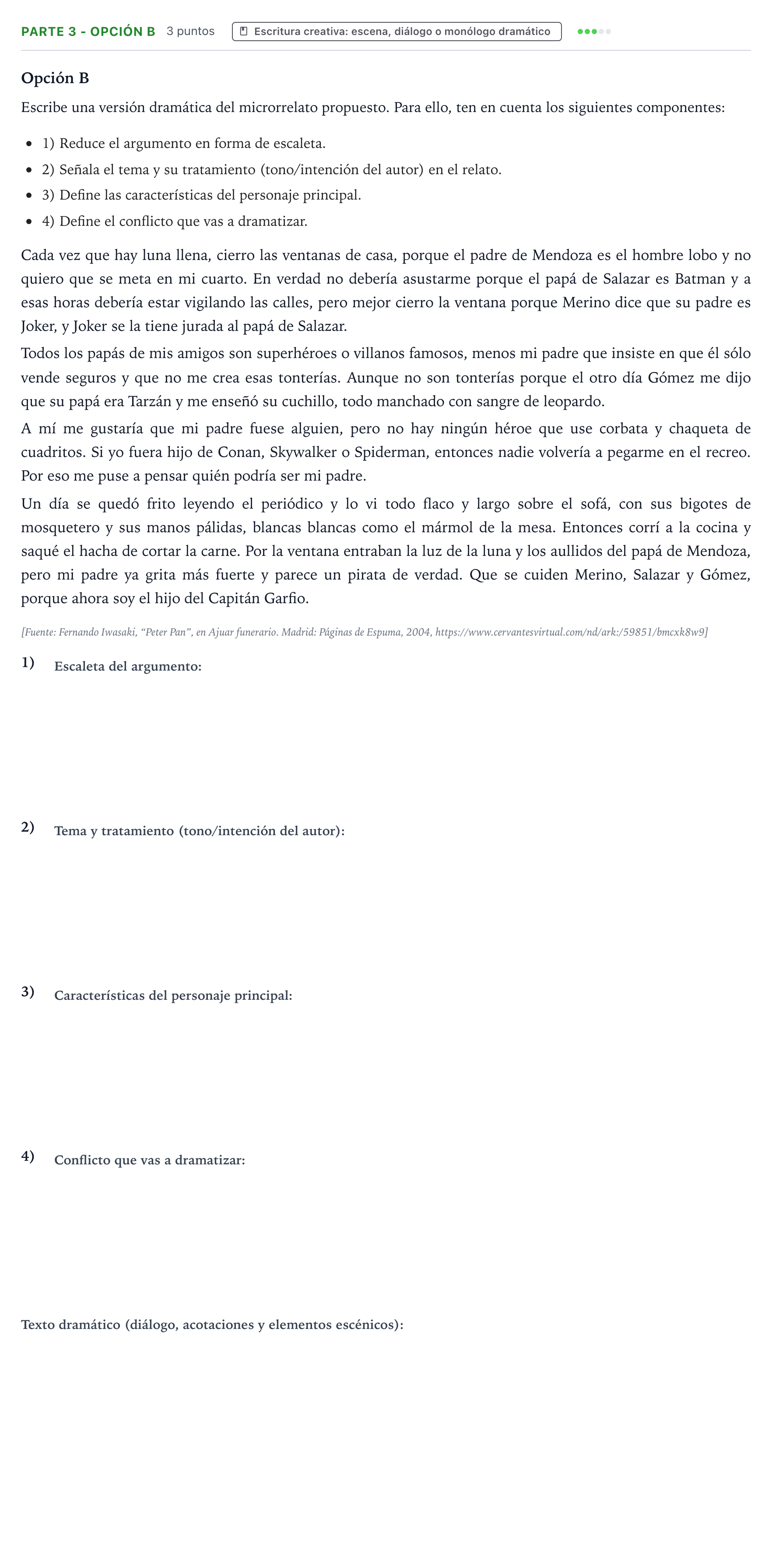 Enunciado: Ejercicio Parte 3 - Opción B · Literatura Dramática PAU Castilla y León Extraordinaria 2025
