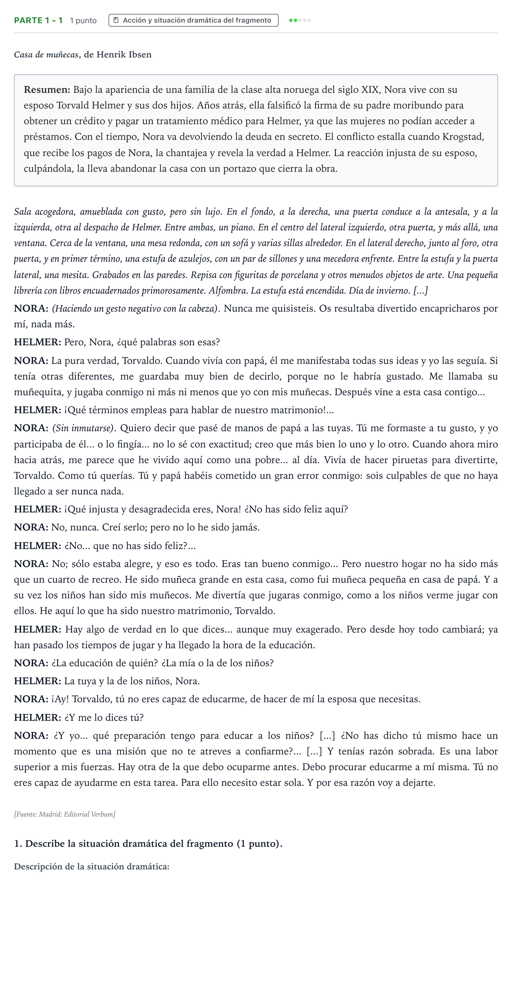 Enunciado: Ejercicio Parte 1 - 1 · Literatura Dramática PAU Castilla y León Ordinaria 2025