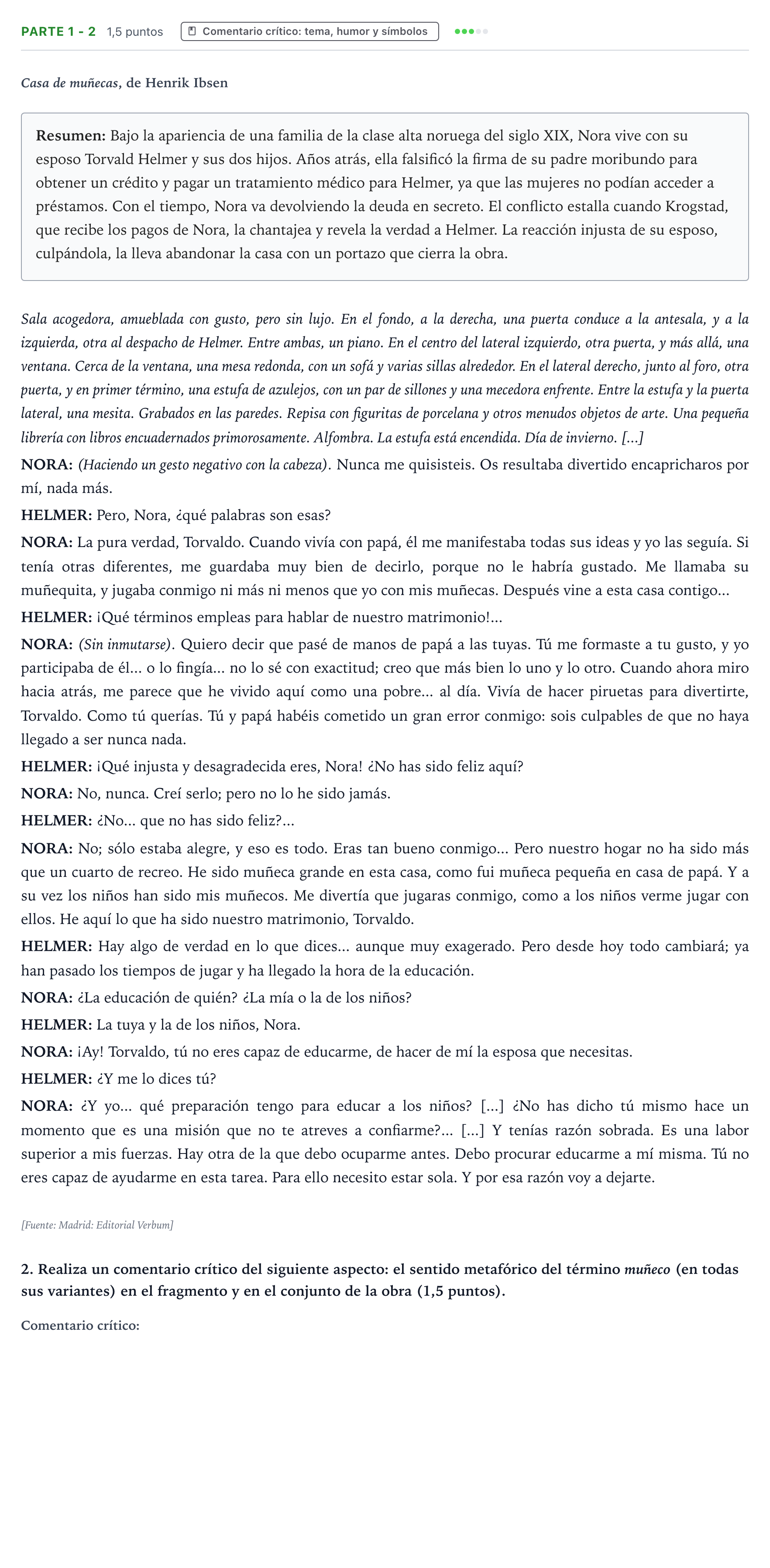 Enunciado: Ejercicio Parte 1 - 2 · Literatura Dramática PAU Castilla y León Ordinaria 2025