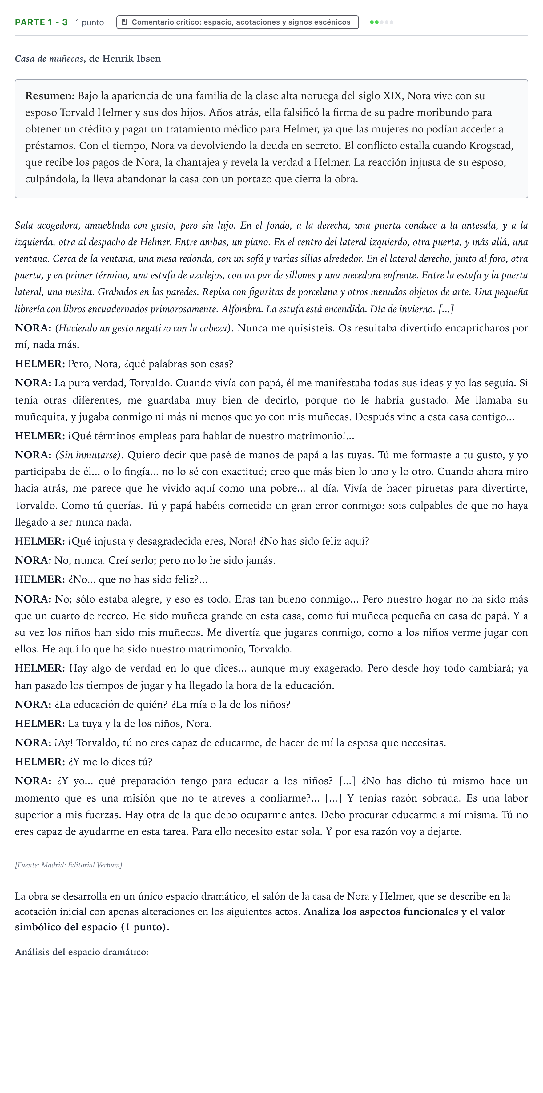 Enunciado: Ejercicio Parte 1 - 3 · Literatura Dramática PAU Castilla y León Ordinaria 2025