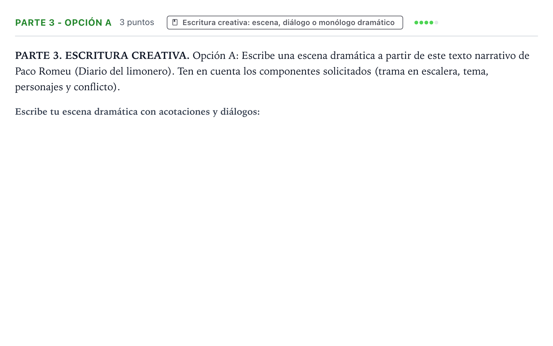 Enunciado: Ejercicio Parte 3 - Opción A · Literatura Dramática PAU Castilla y León Ordinaria 2025