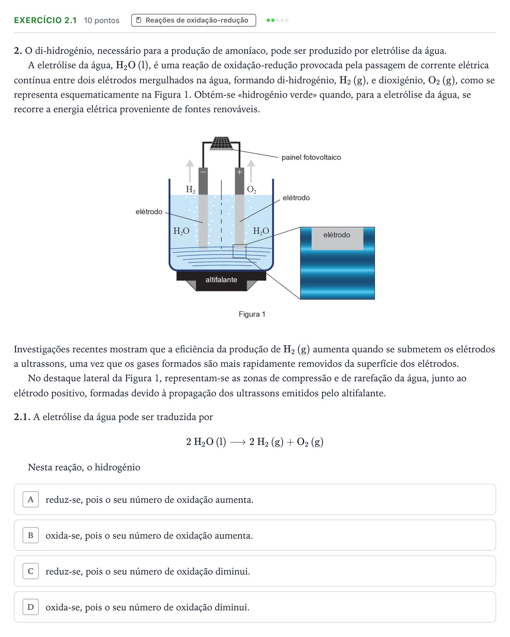 Enunciado: Exercício 2.1 - Reações de oxidação-redução · Exame Nacional Física e Química A 2.ª fase 2025