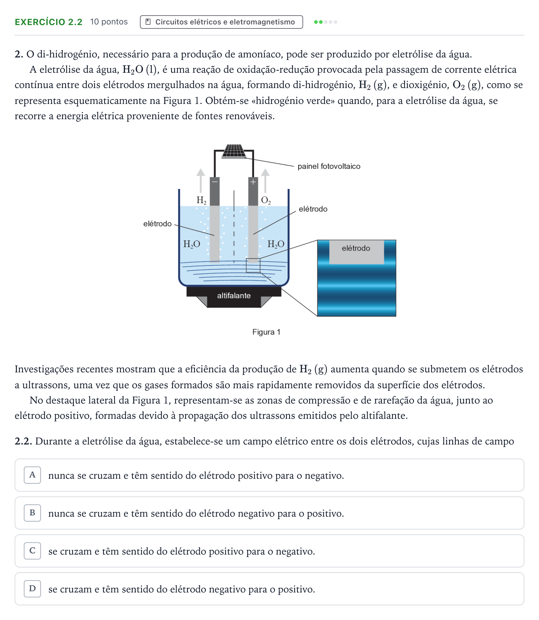 Enunciado: Exercício 2.2 - Circuitos elétricos e eletromagnetismo · Exame Nacional Física e Química A 2.ª fase 2025