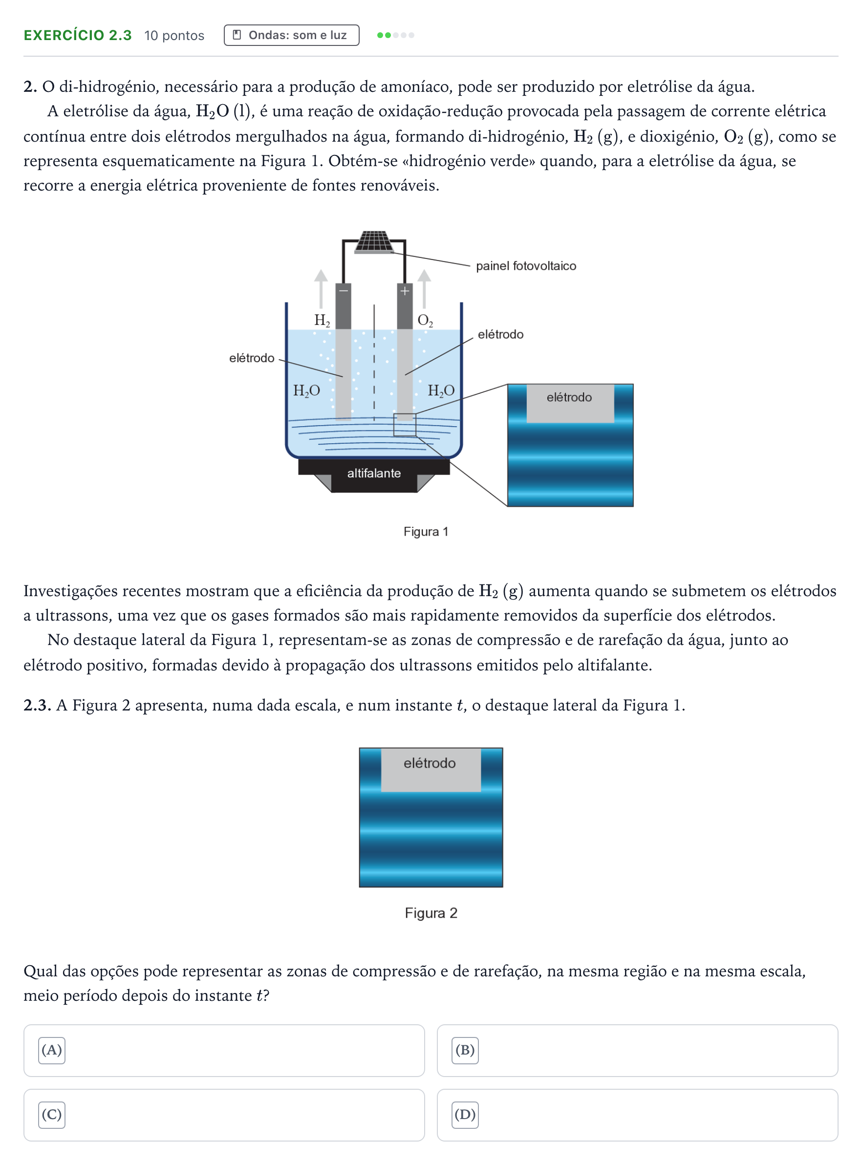 Enunciado: Exercício 2.3 - Ondas: som e luz · Exame Nacional Física e Química A 2.ª fase 2025