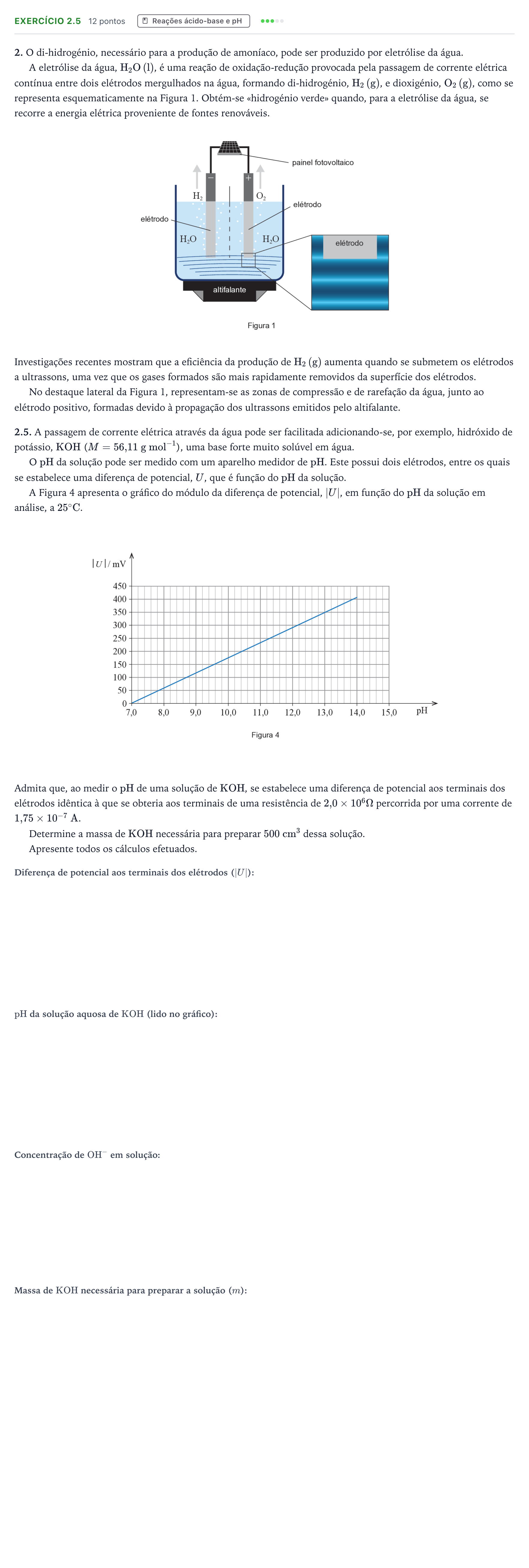 Enunciado: Exercício 2.5 - Reações ácido-base e pH · Exame Nacional Física e Química A 2.ª fase 2025