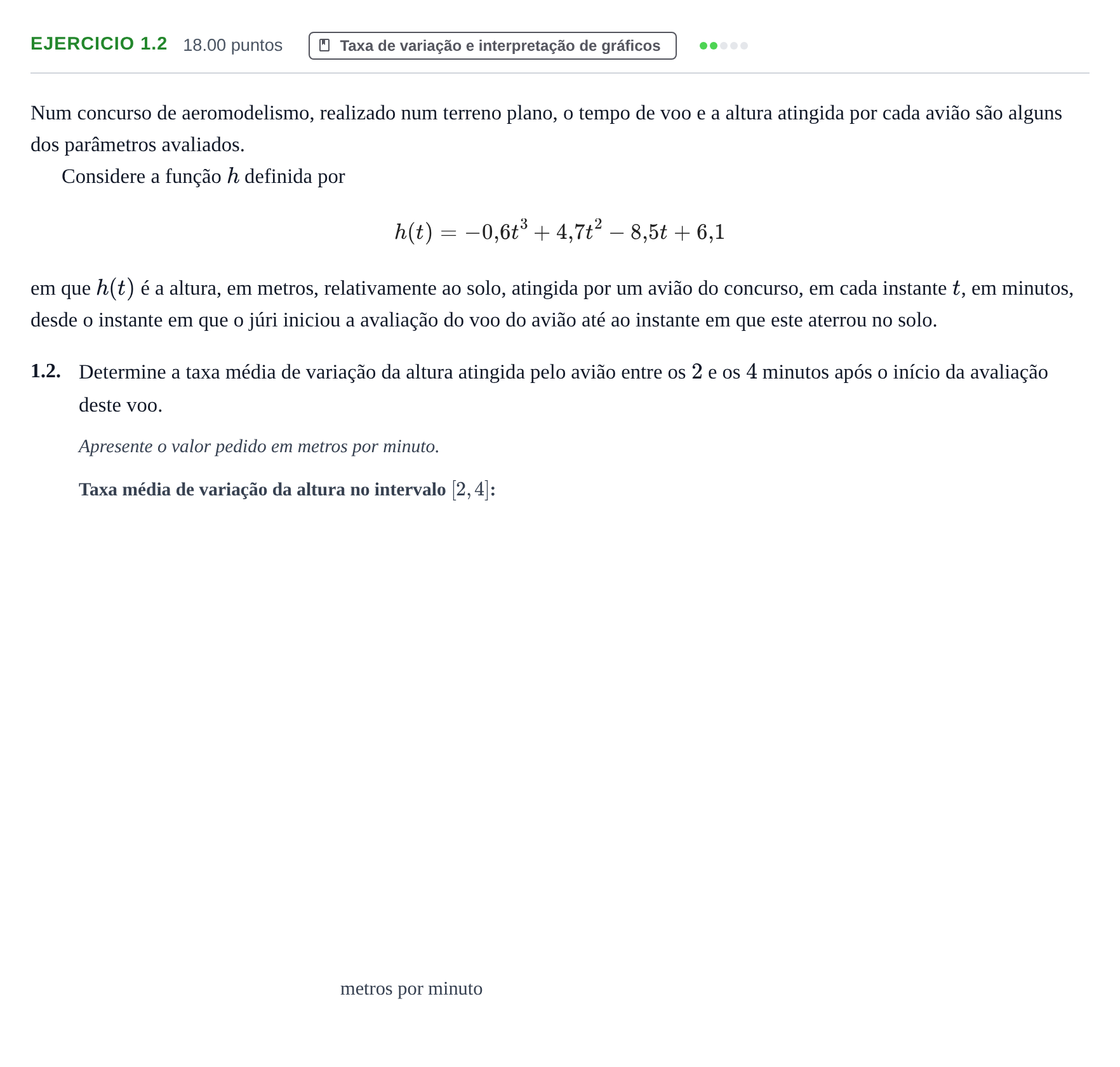 Enunciado: Exercício 1.2 - Taxa de variação · Exame Nacional Matemática B Época especial 2025