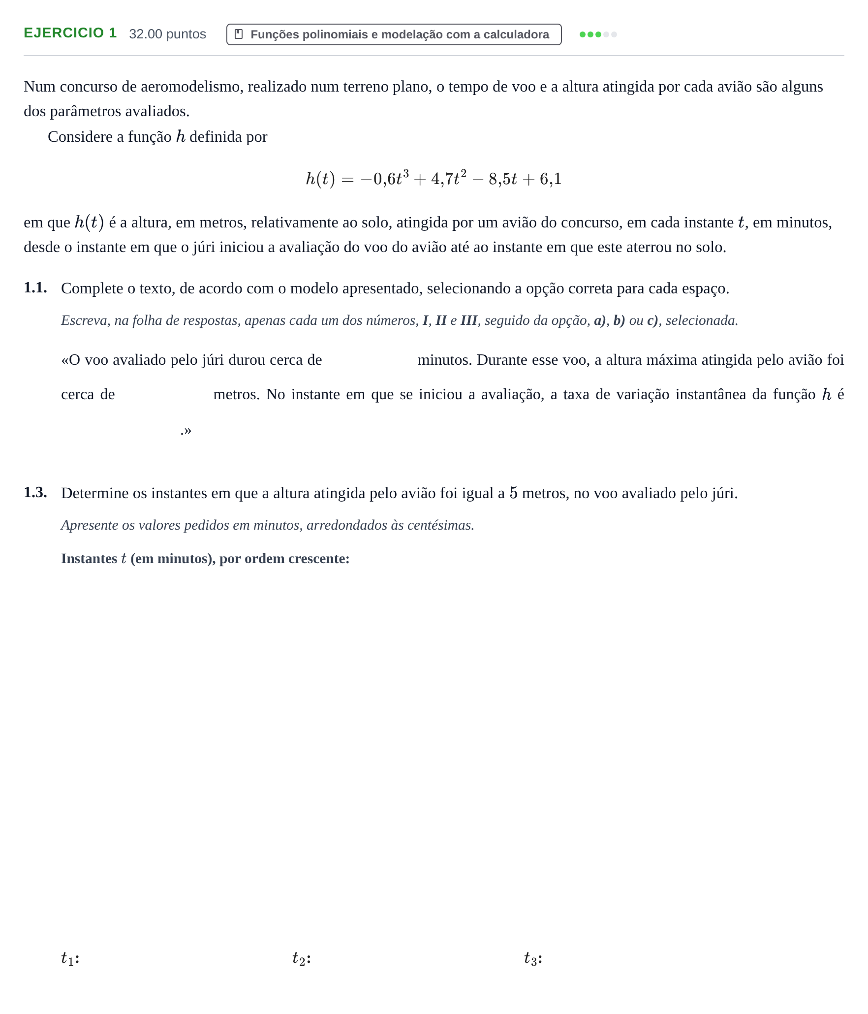 Enunciado: Exercício 1 - Funções polinomiais · Exame Nacional Matemática B Época especial 2025