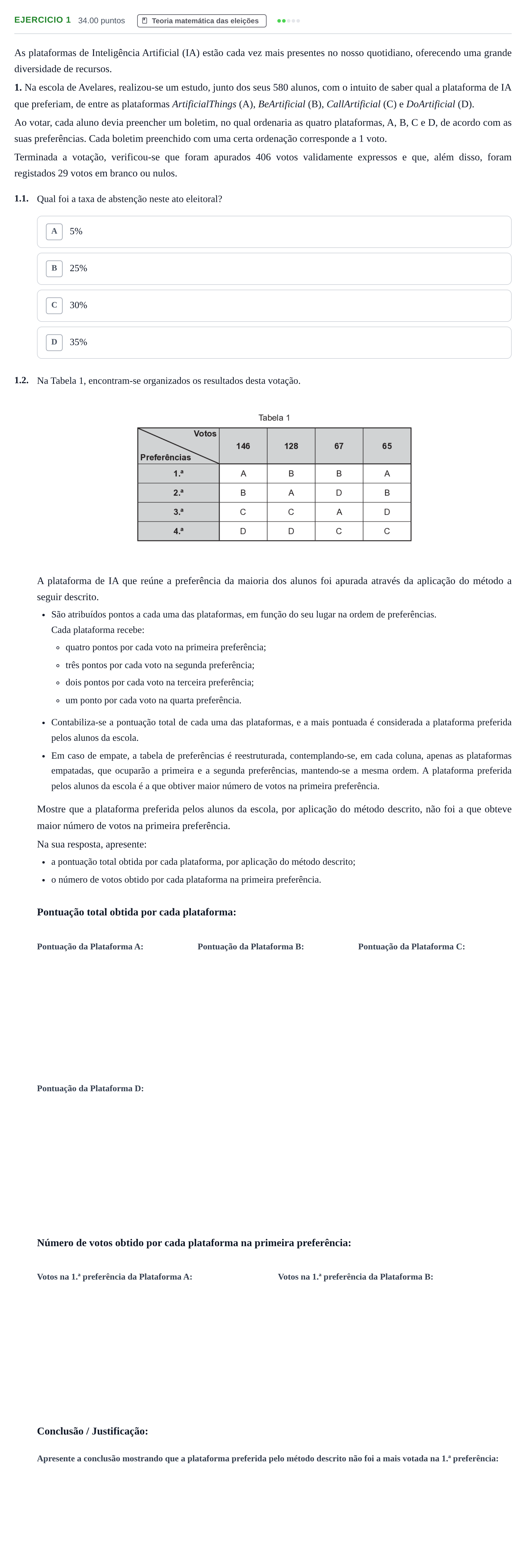 Enunciado: Exercício 1 · Exame Nacional Matemática Aplicada às Ciências Sociais Época especial 2025