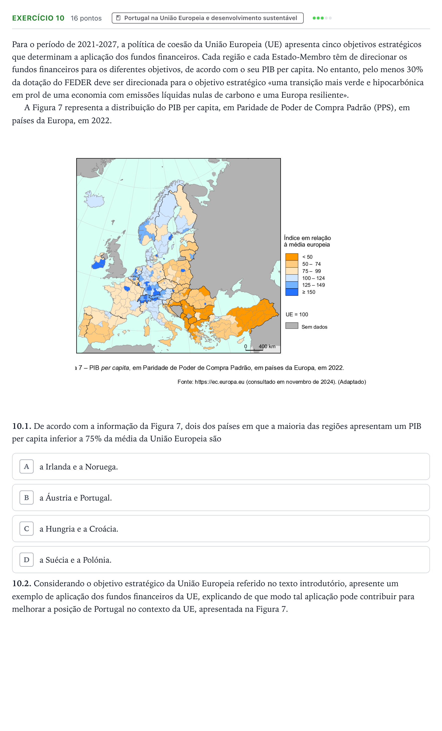 Enunciado: Exercício 10 · Exame Nacional Geografia A Época especial 2025