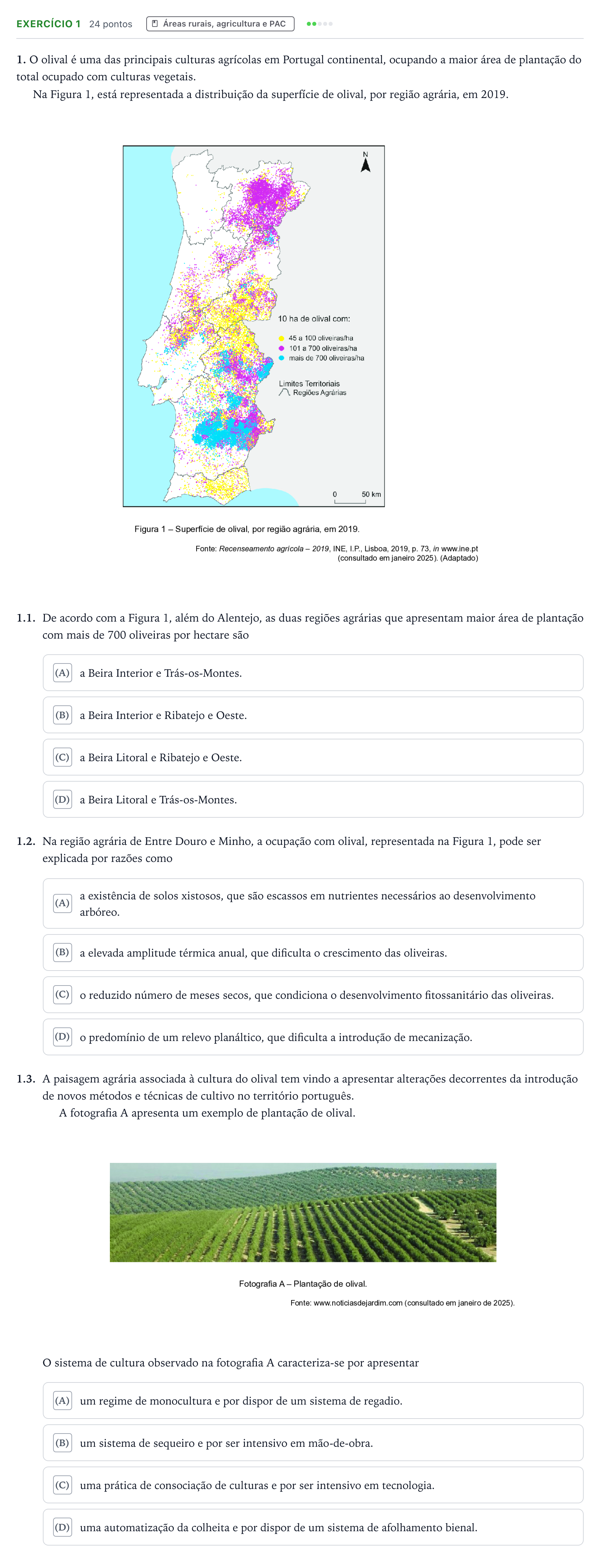Enunciado: Exercício 1 · Exame Nacional Geografia A Época especial 2025