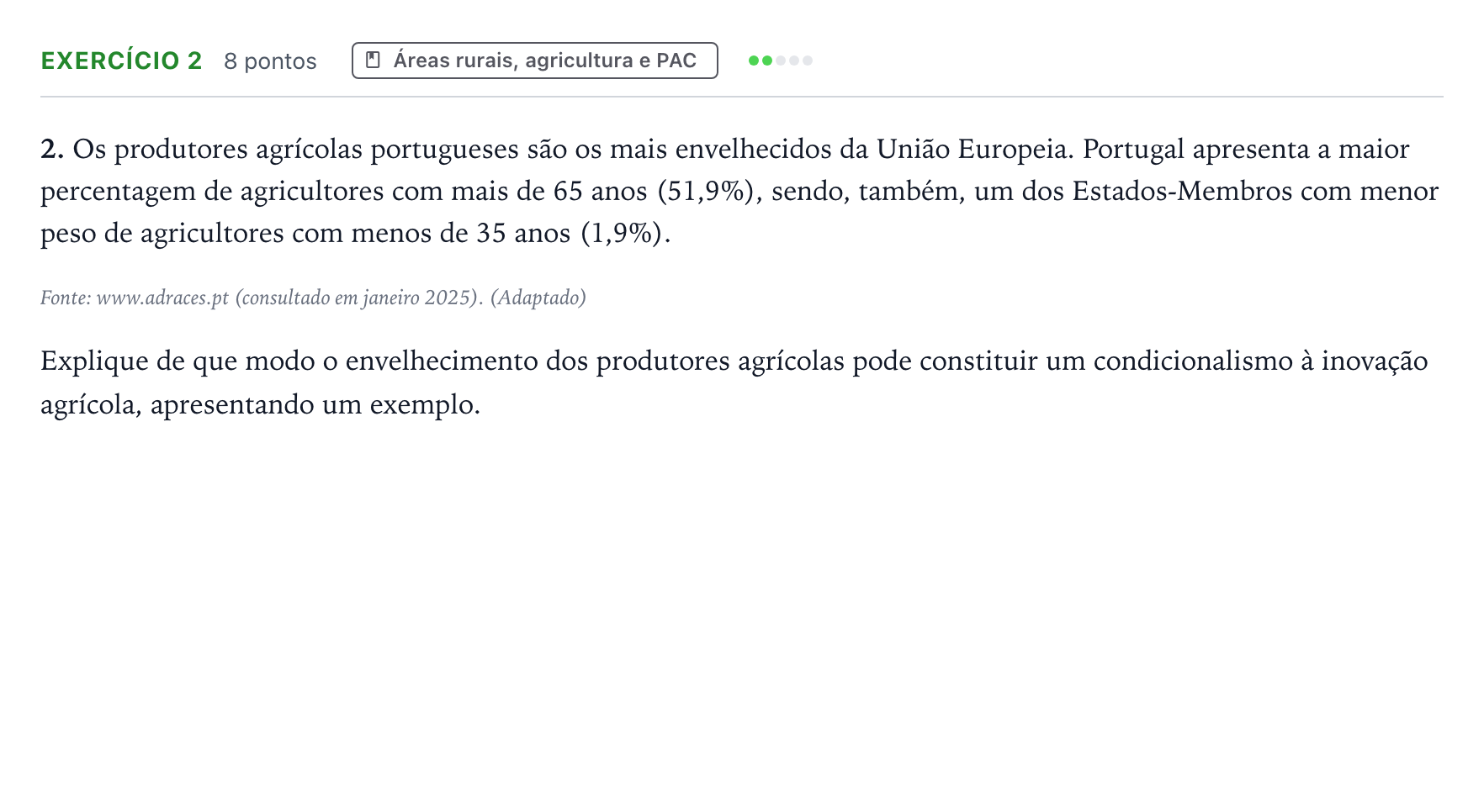 Enunciado: Exercício 2 · Exame Nacional Geografia A Época especial 2025