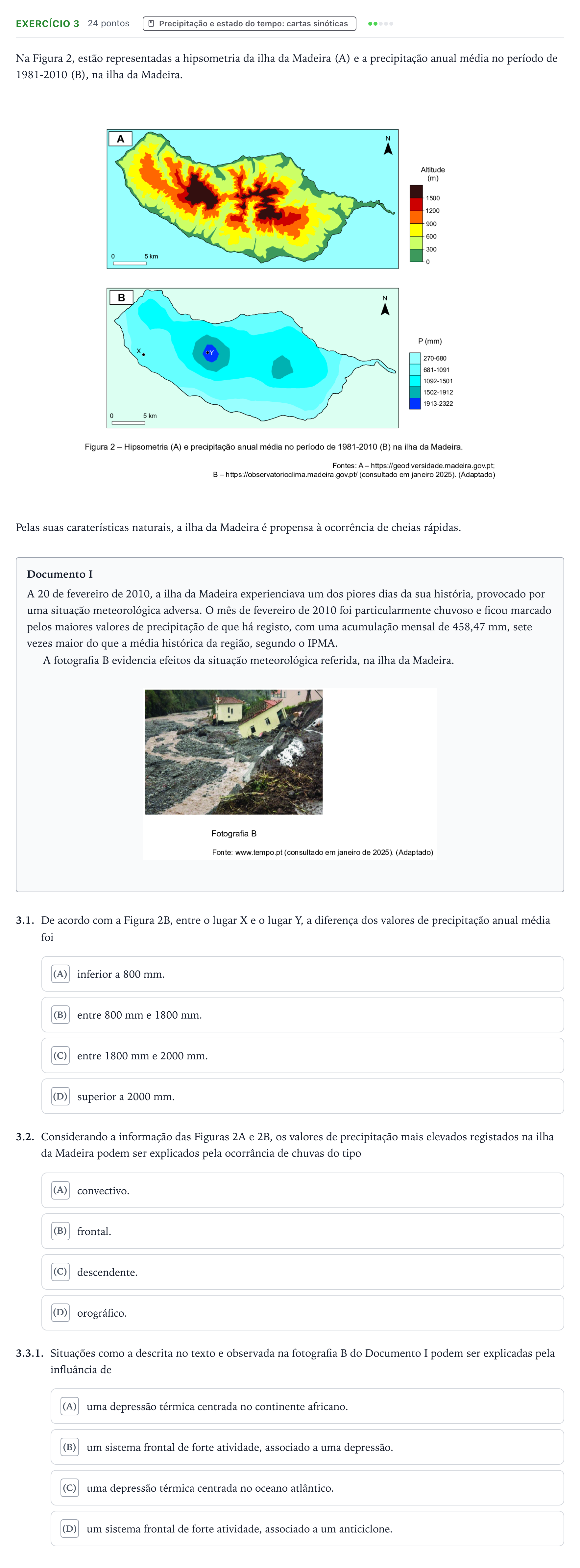 Enunciado: Exercício 3 - Precipitação · Exame Nacional Geografia A Época especial 2025